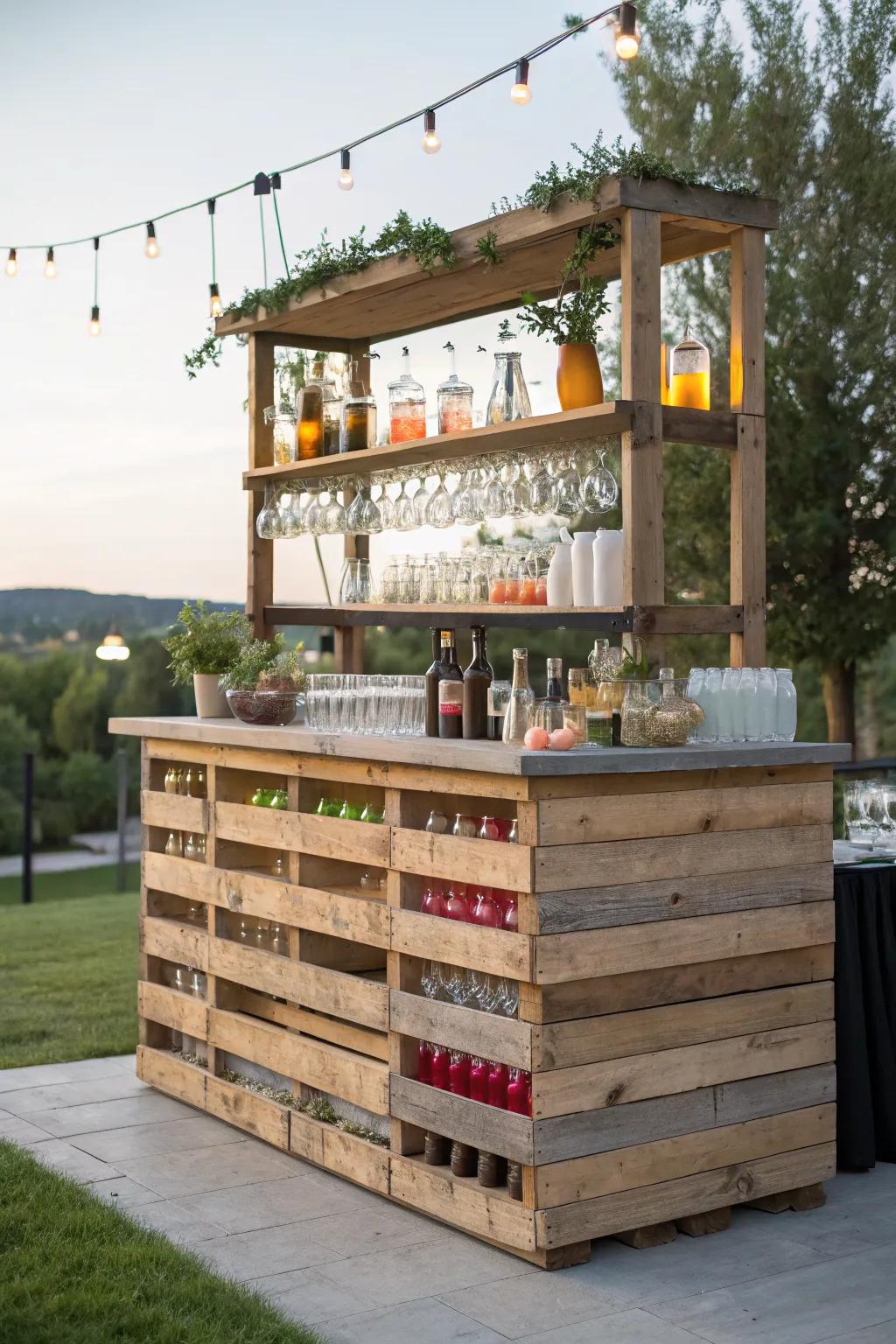 Entertain with style using a pallet outdoor bar.