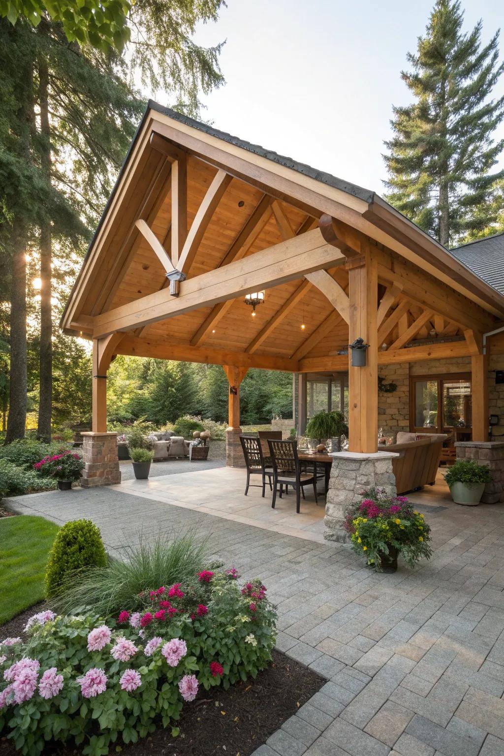 Gabled roofs add height and grandeur to patio covers.