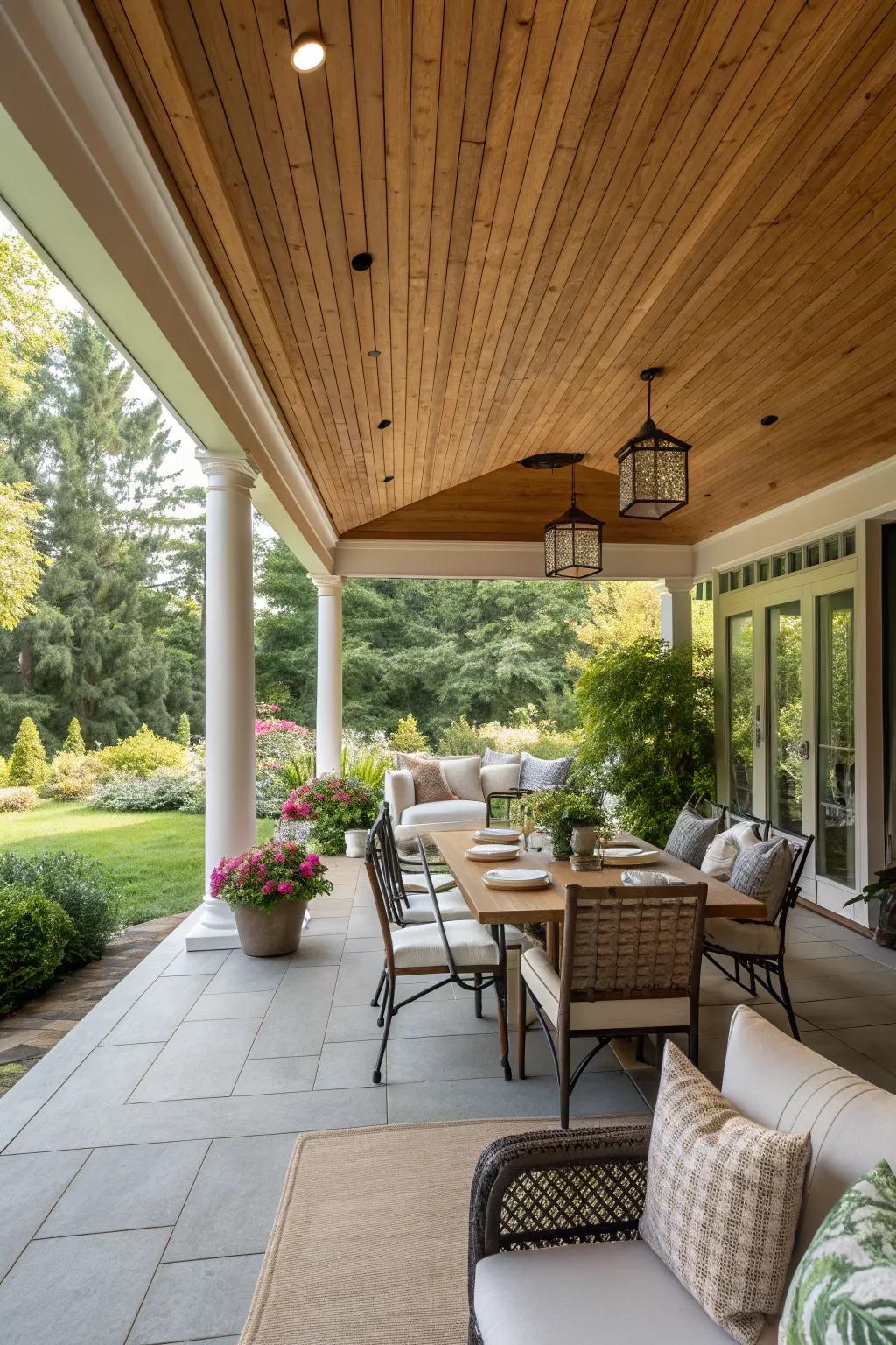 Sectioned ceiling creates distinct areas.