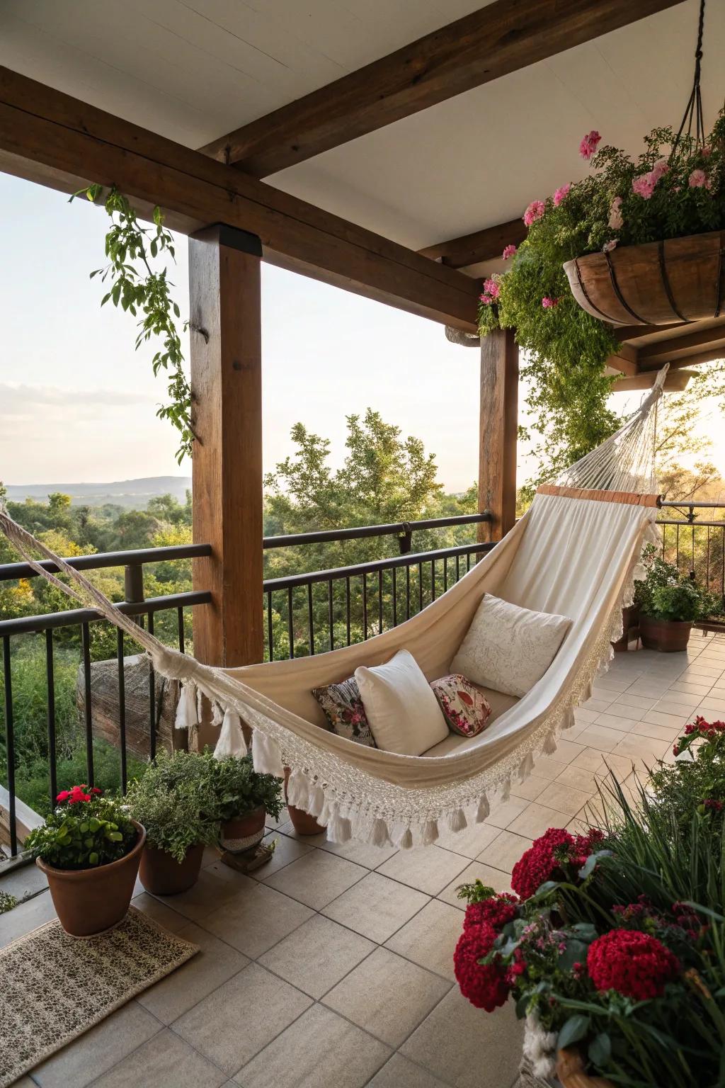 A hammock adds a touch of carefree leisure.