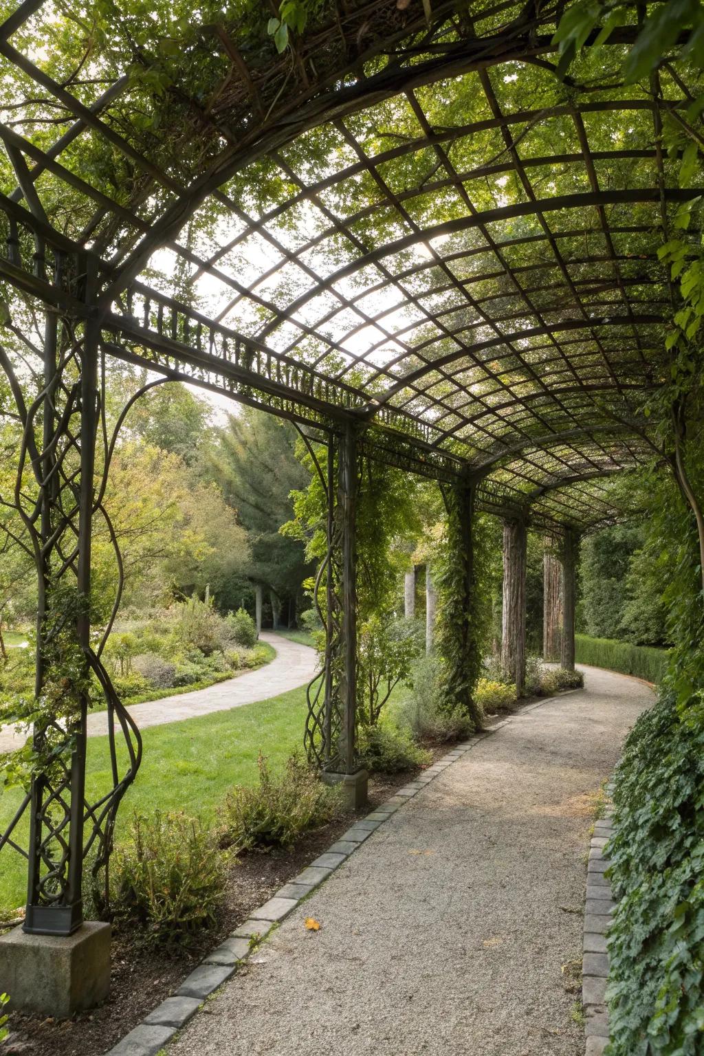 An enchanted pergola offers a magical, shaded retreat.