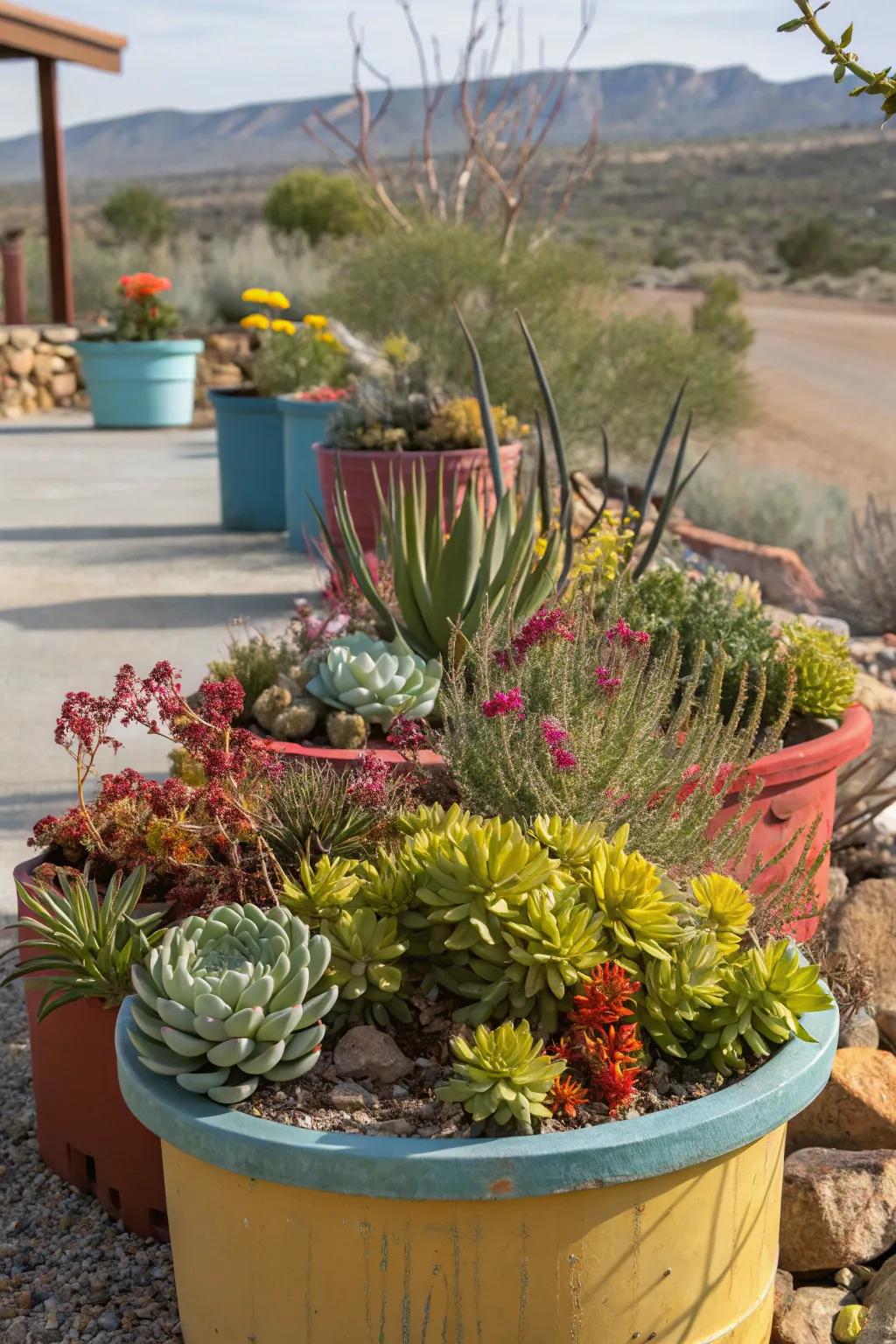 Container gardens offer flexibility and allow for seasonal changes in planting.