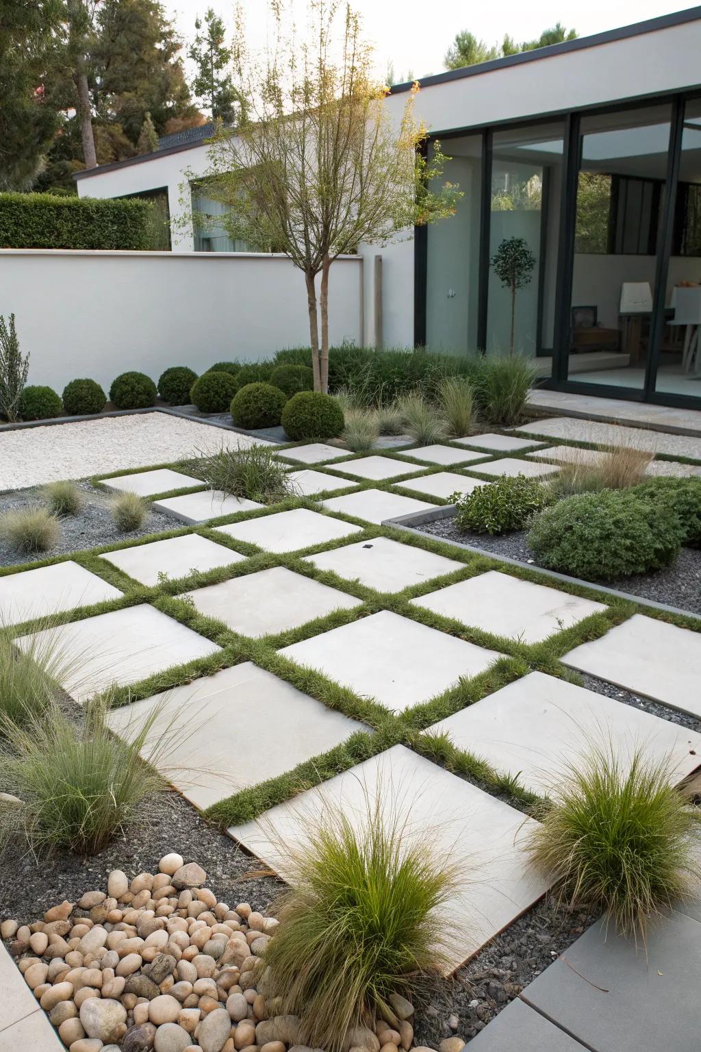 A contemporary garden island with minimalist hardscaping.