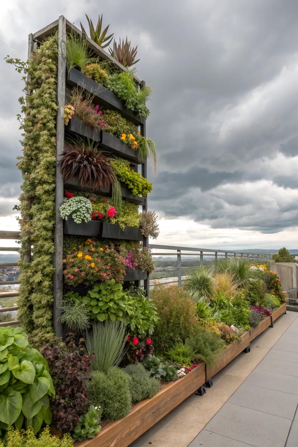Vertical gardening maximizes space and adds lushness.