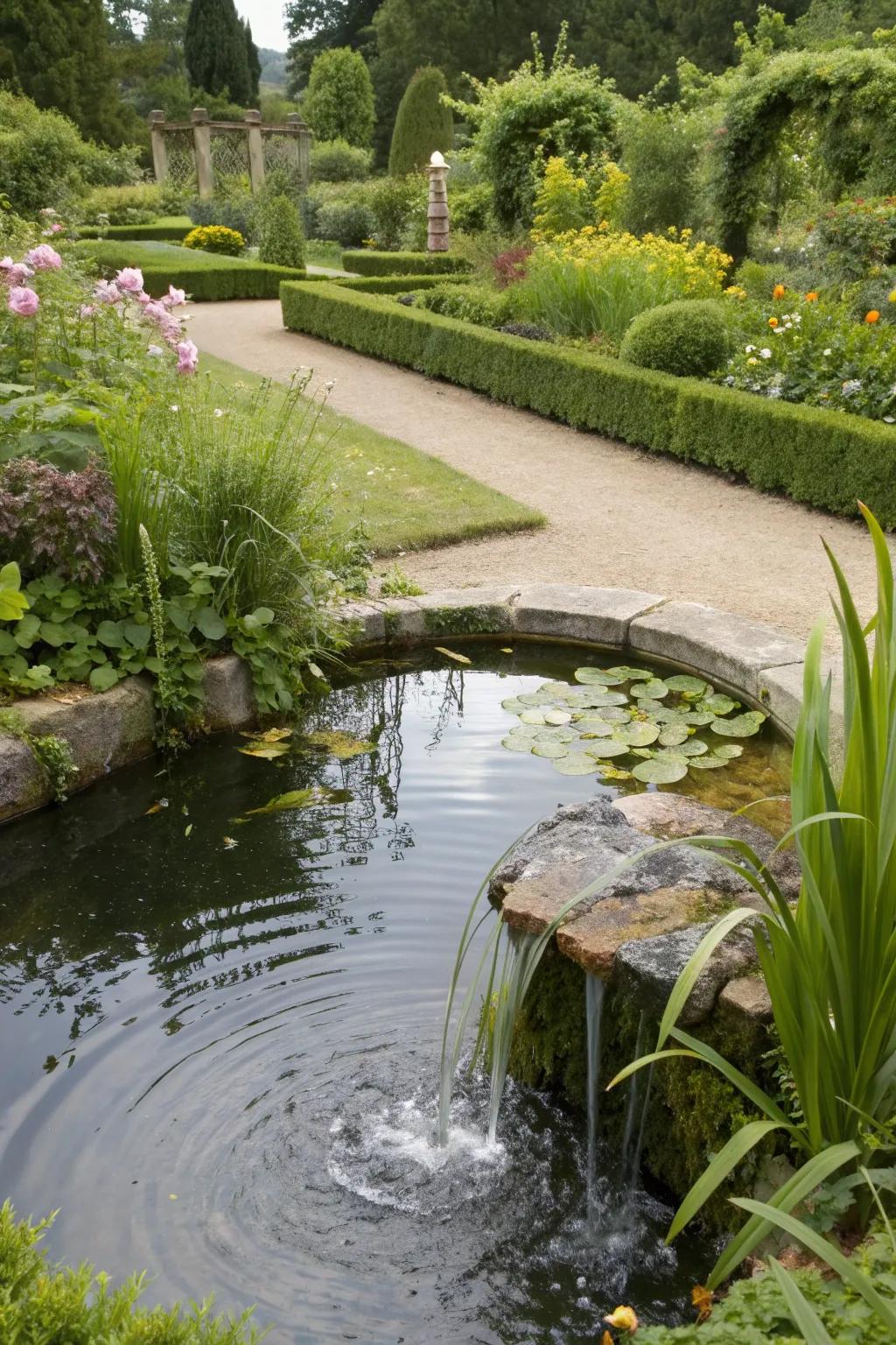 A tranquil water feature enhancing a zone 8b garden.