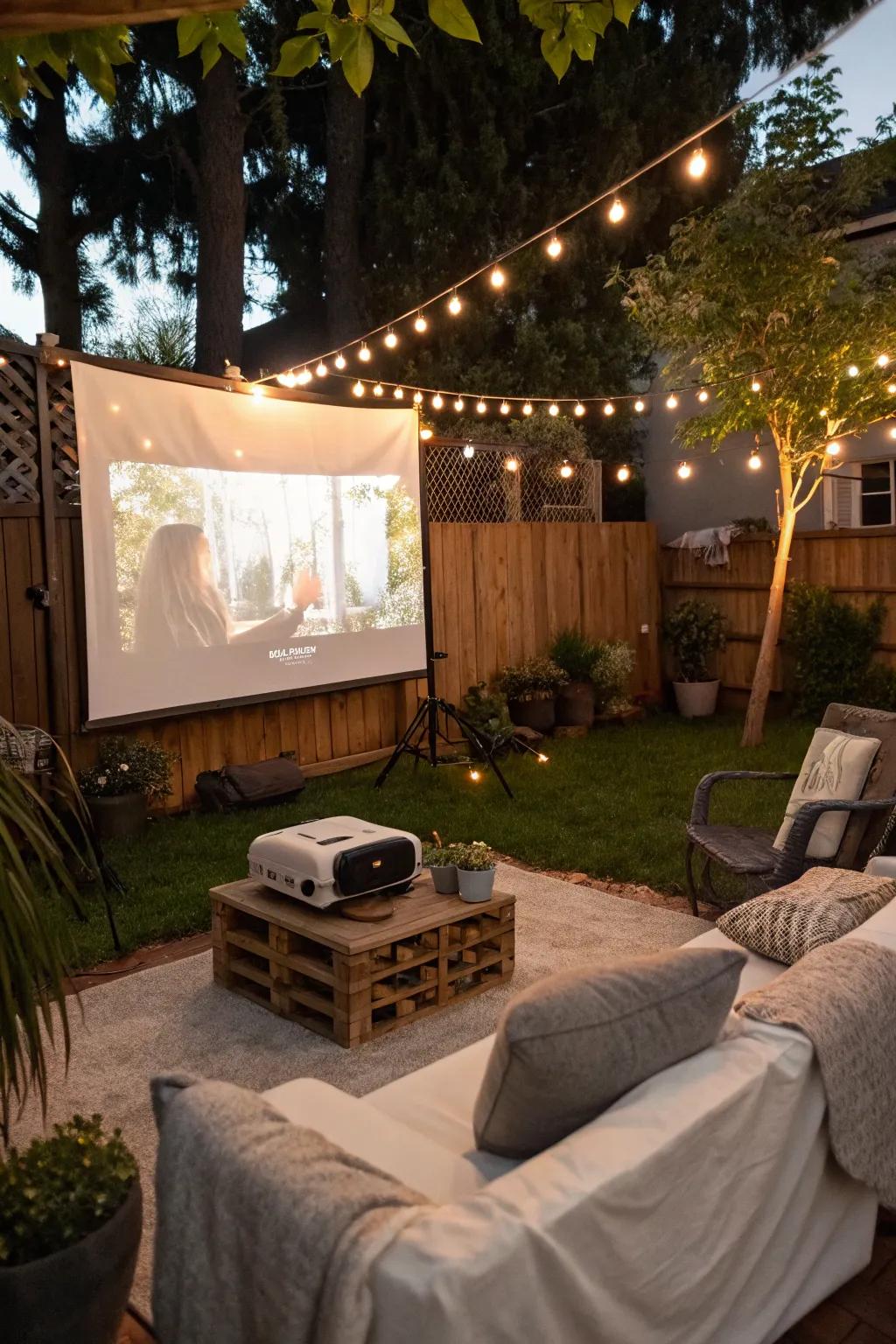 An inviting outdoor cinema setup for starry movie nights