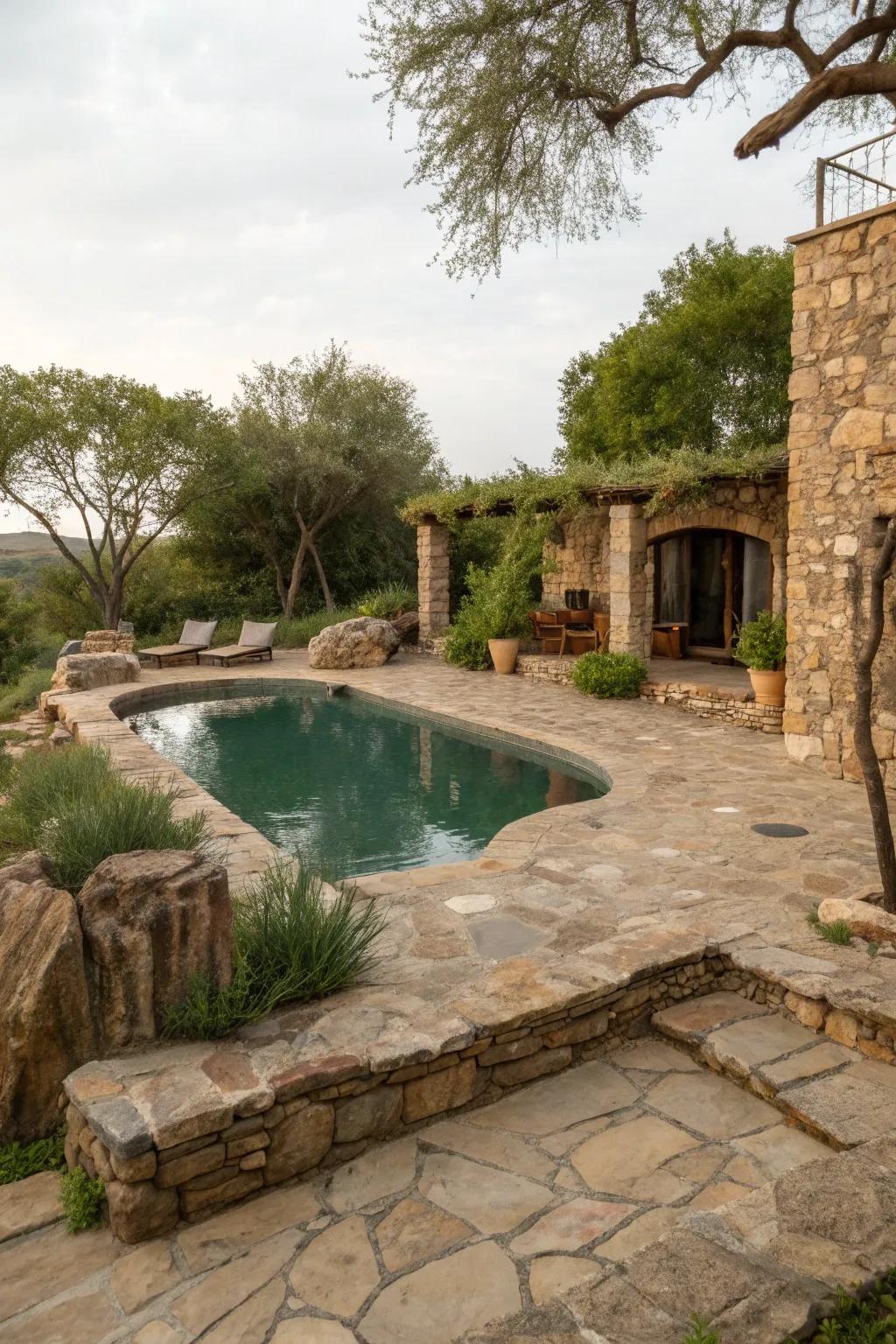 Bring rustic charm to your pool with natural stone.