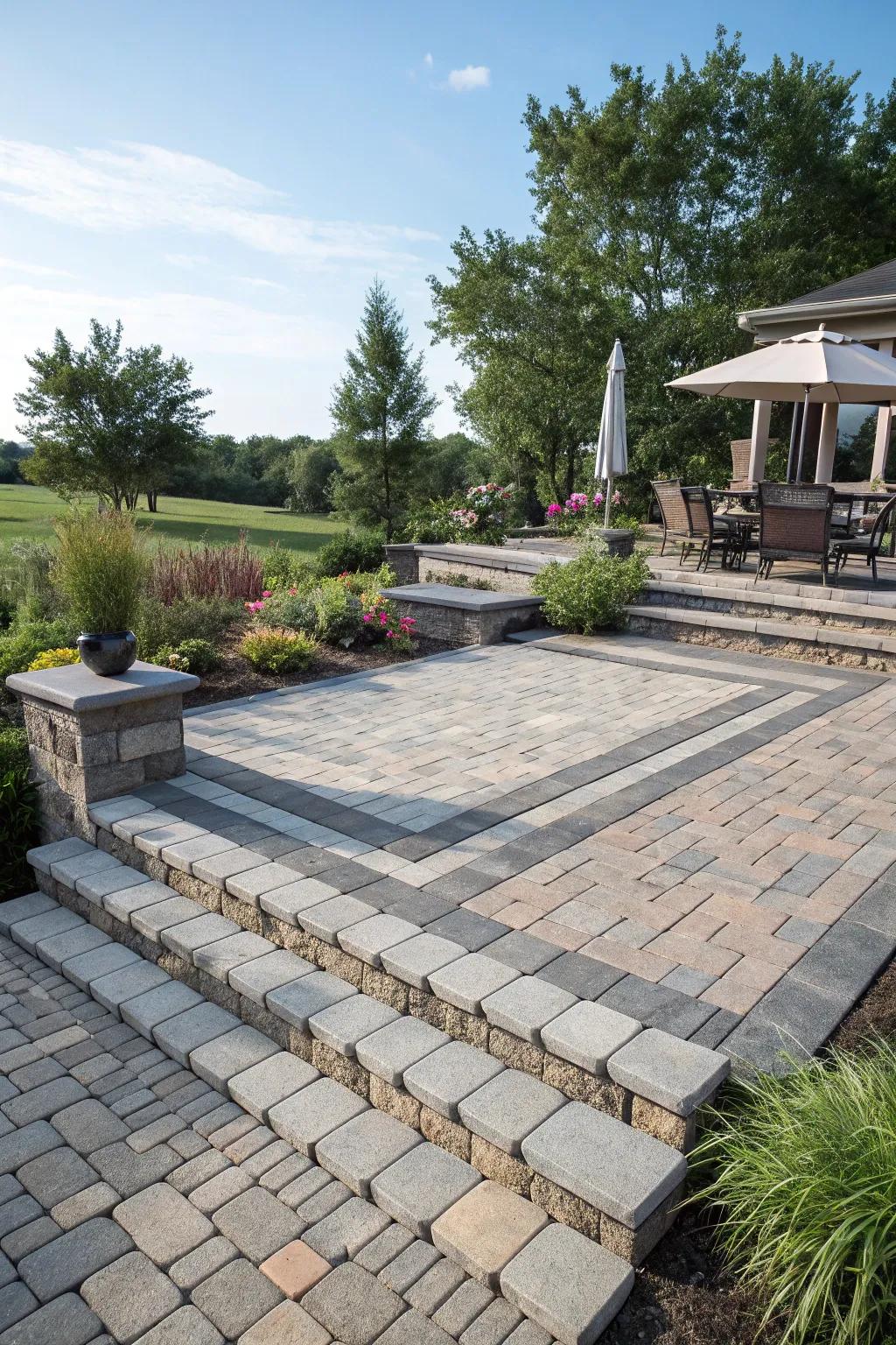 Add depth to your yard with a multi-tiered paver patio.