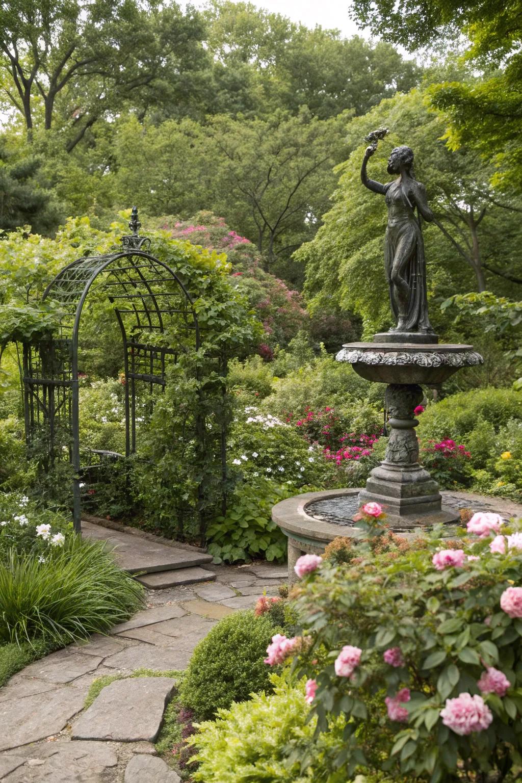 Sculptural elements add artistic flair to landscapes.