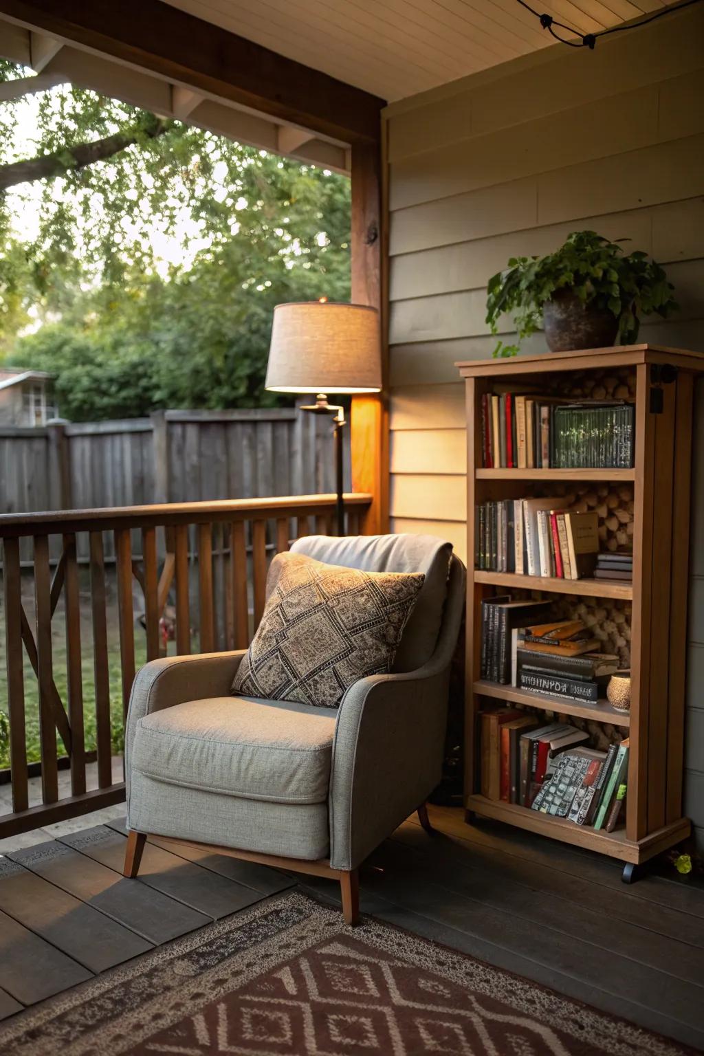 Unwind in a serene reading nook on your porch.