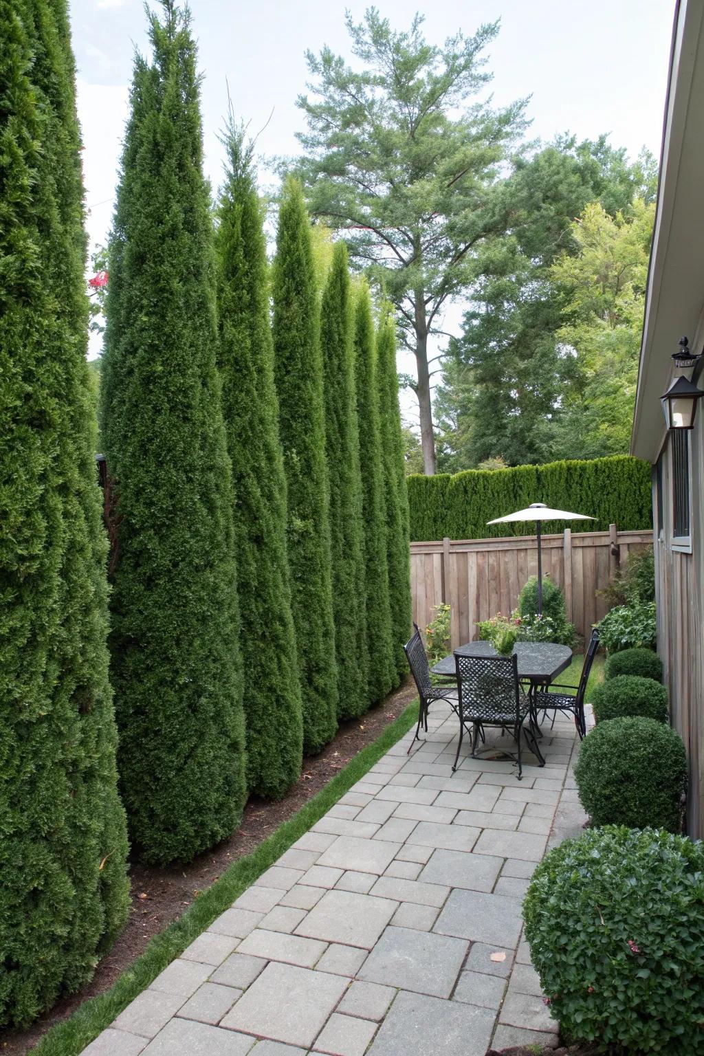 Green hedges offer privacy and a lush background for your backyard.