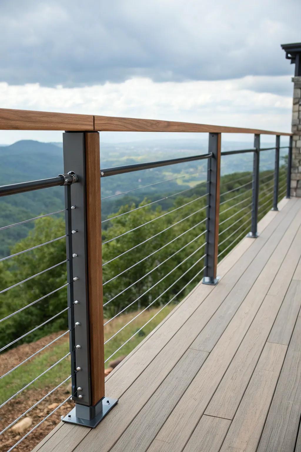 Cable railings with 2x6 tops offer a modern and unobstructed view.