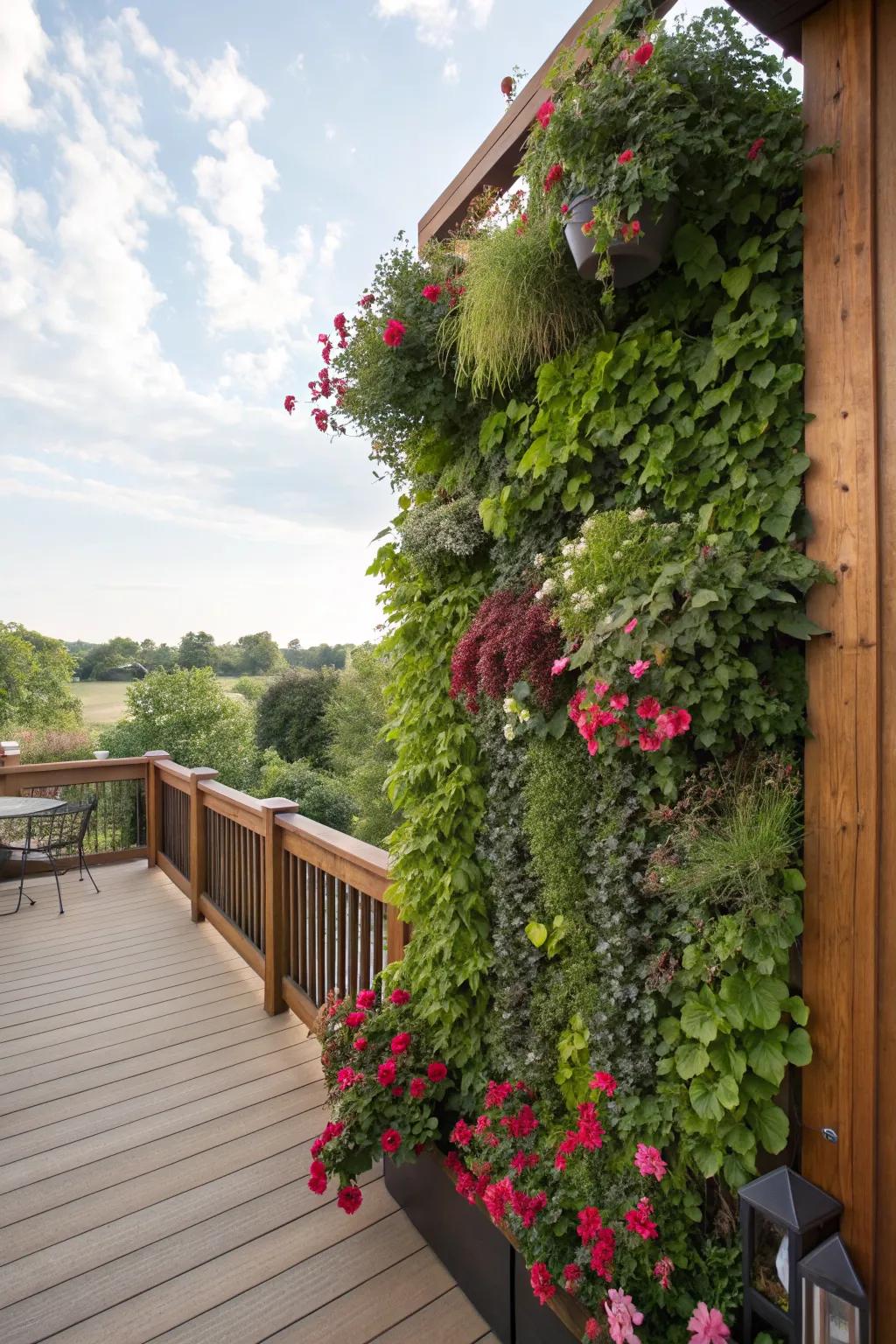 A DIY vertical garden adds greenery and personal touch to the deck.