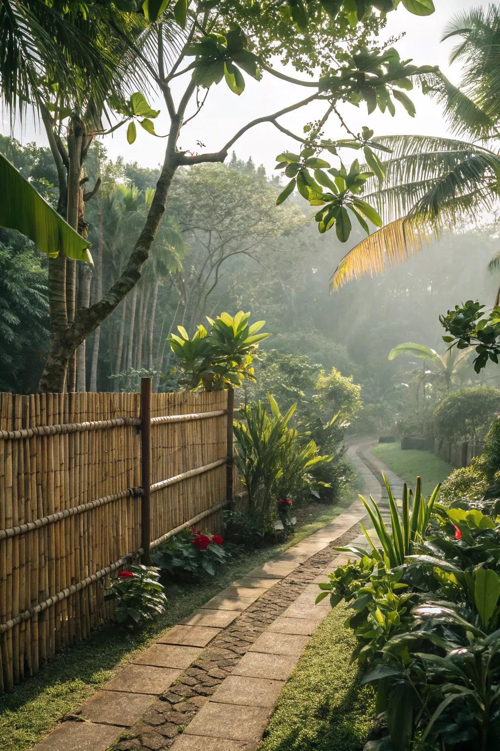 Eco-friendly bamboo fence for a tropical touch.