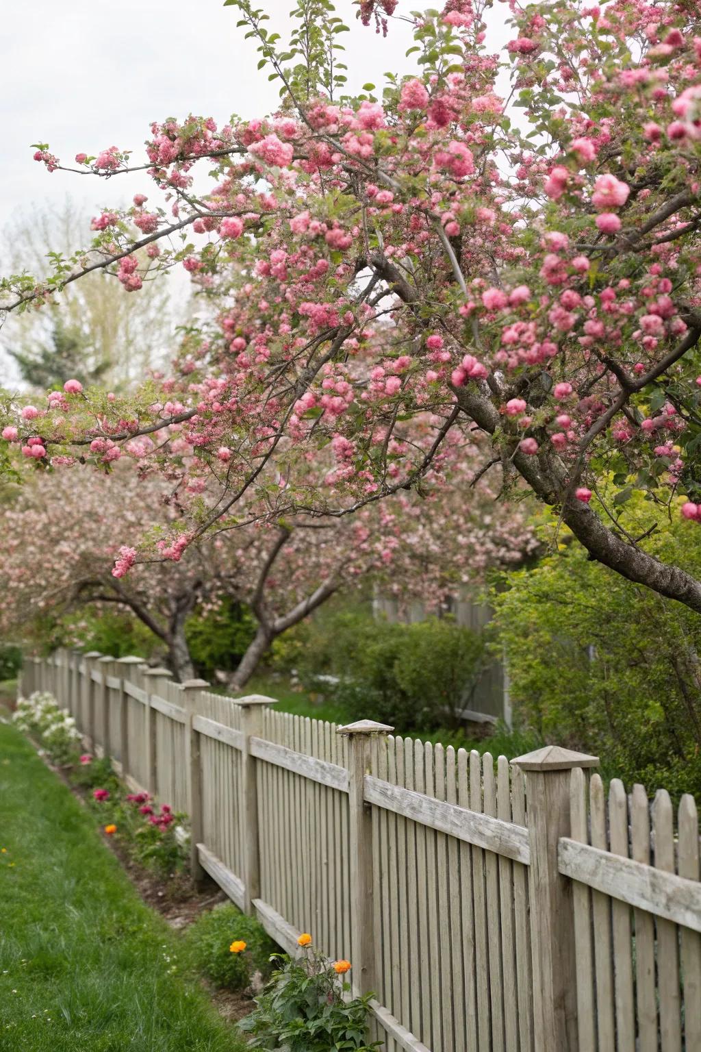 Crabapple trees offer ornamental beauty and privacy.