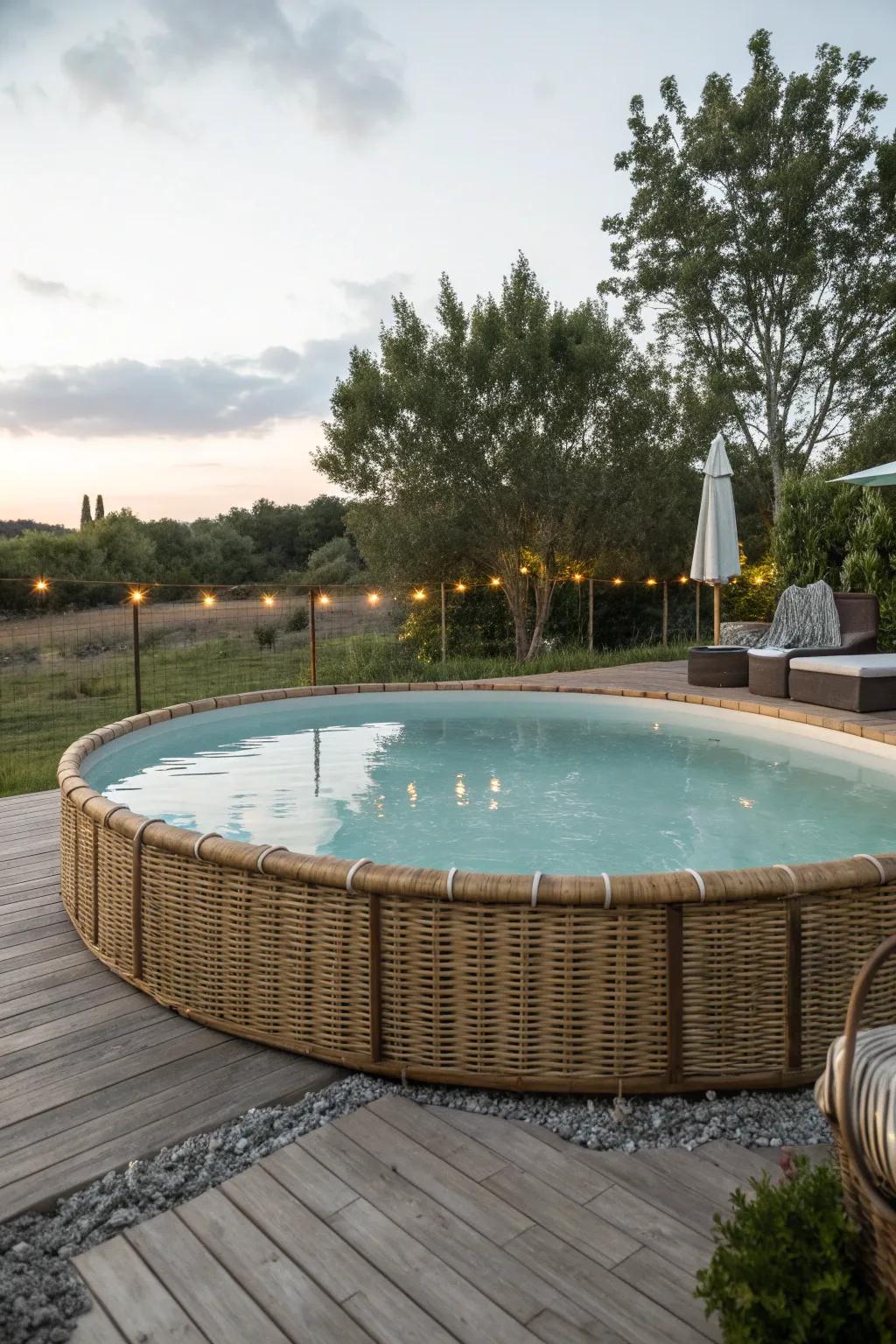 Wicker borders add warmth and a cozy feel to your poolside.