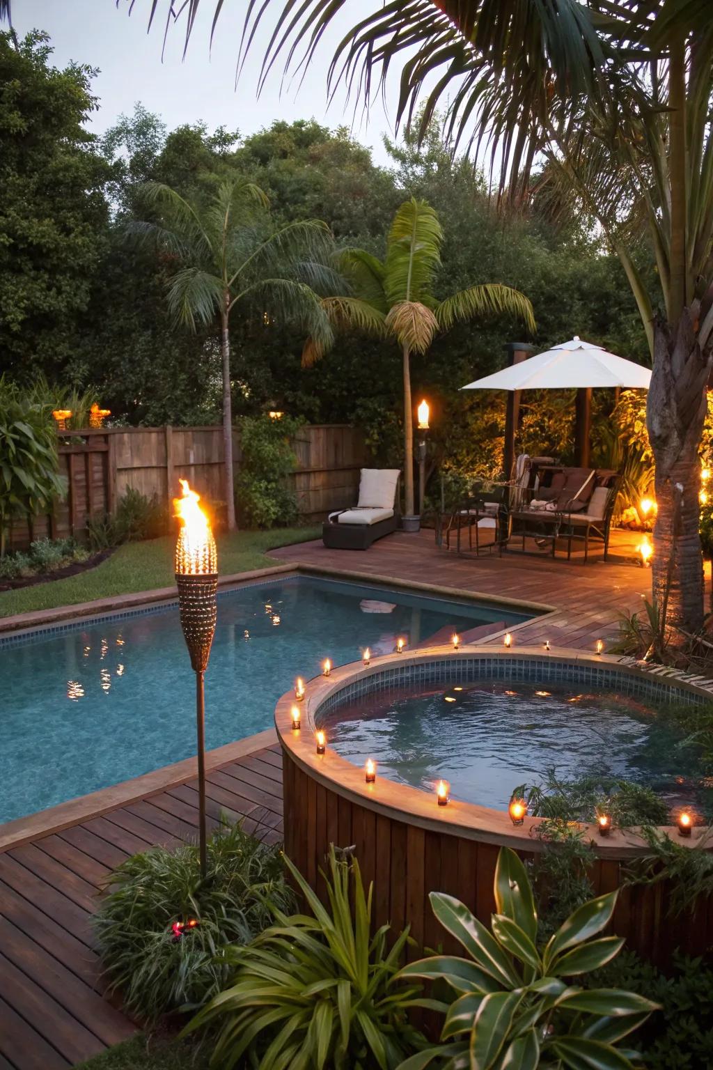 Tiki torches bring a fun and tropical vibe to your pool area.