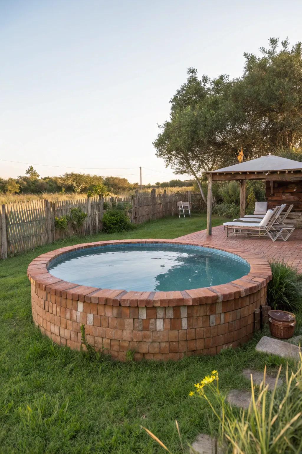 Clay bricks create a rustic and robust pool base.