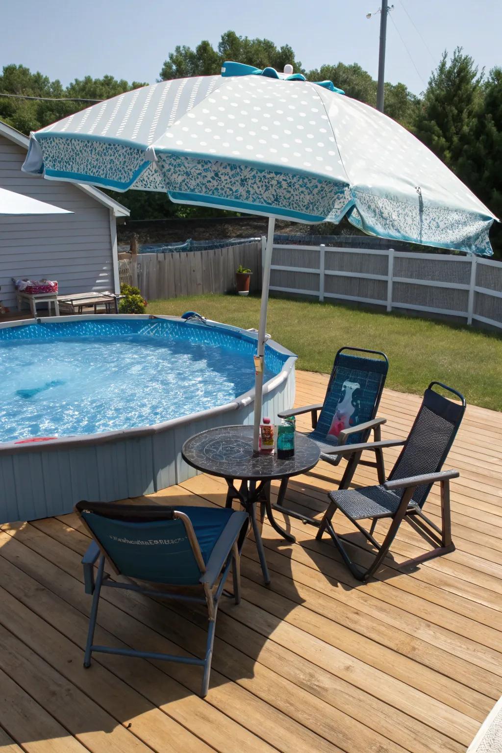 A portable beach umbrella for flexible poolside shade.