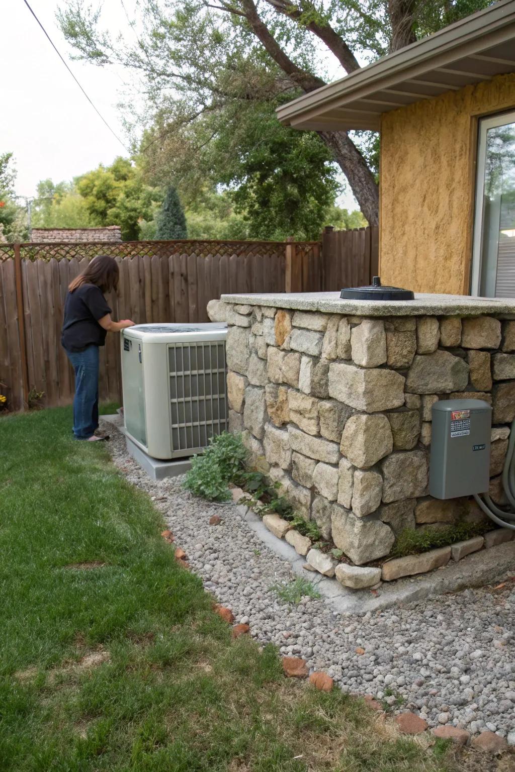 A stone wall adds rustic charm and durability.