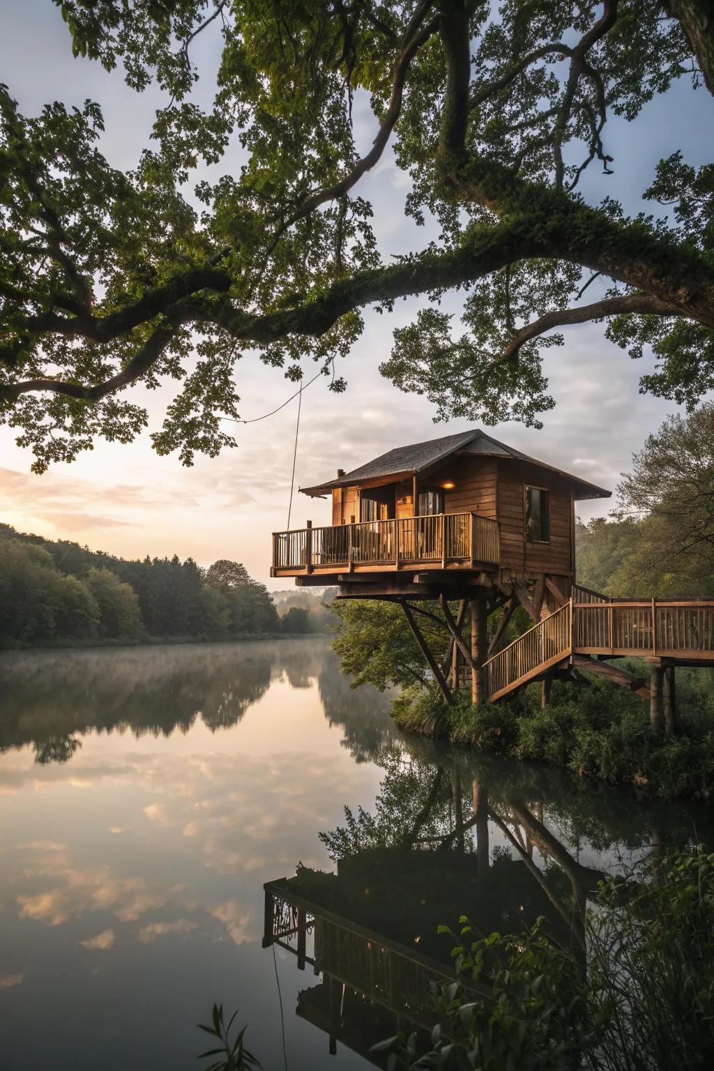 A floating treehouse offering a unique and stunning visual effect.