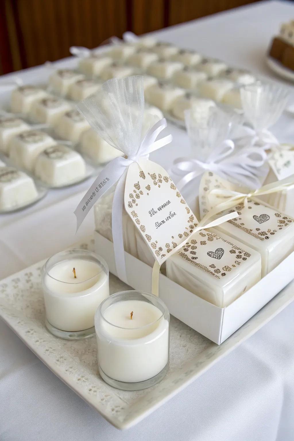 Show appreciation with thoughtful white themed party favors.