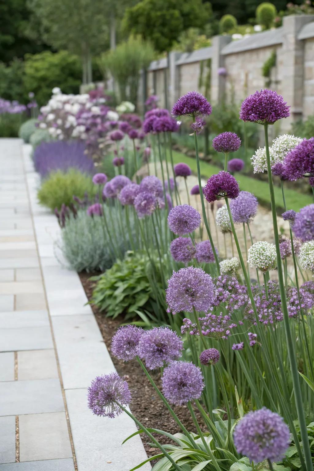 Monochrome elegance with purple alliums