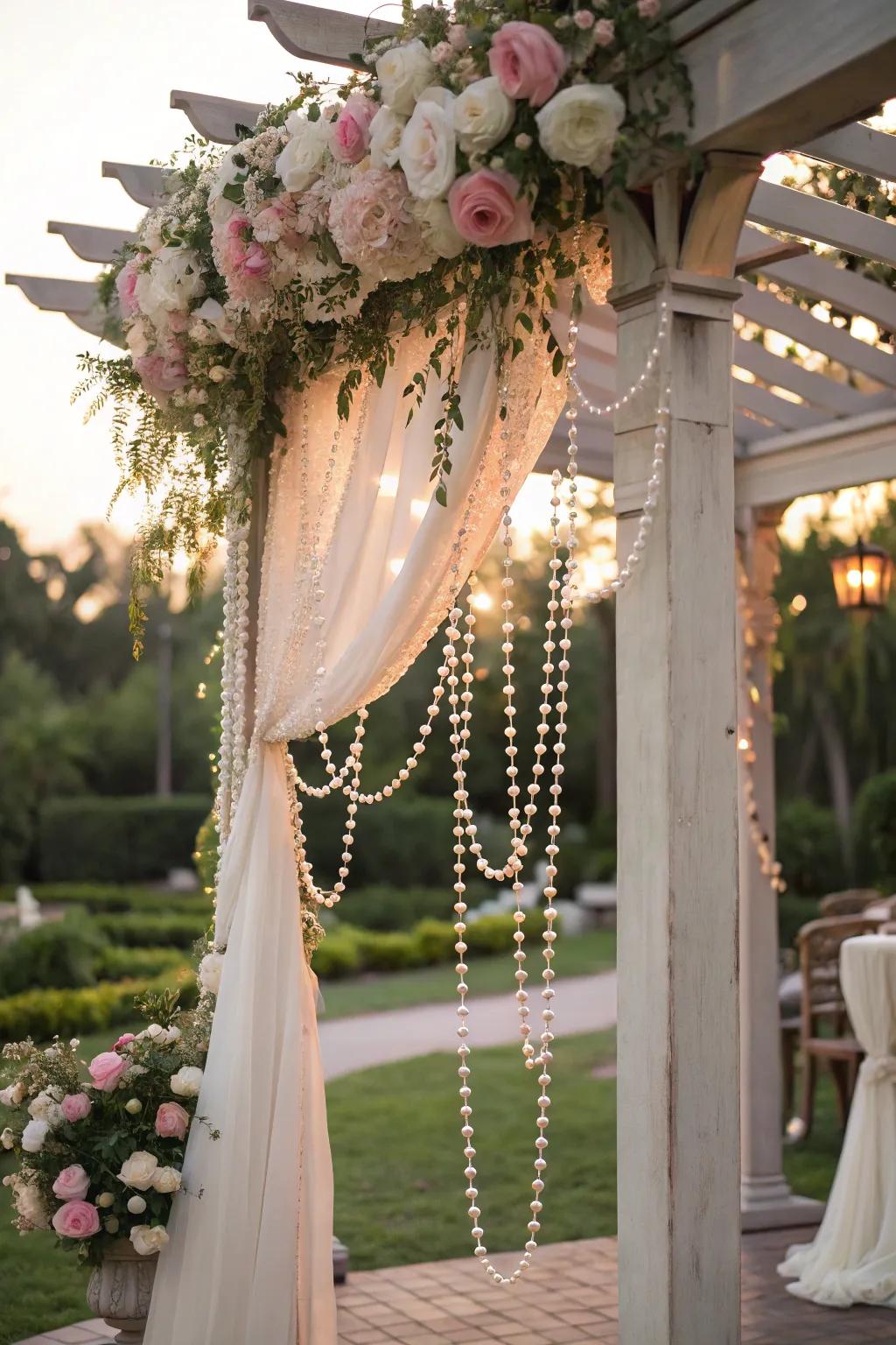 Pearl strings add a touch of elegance to any arbor.