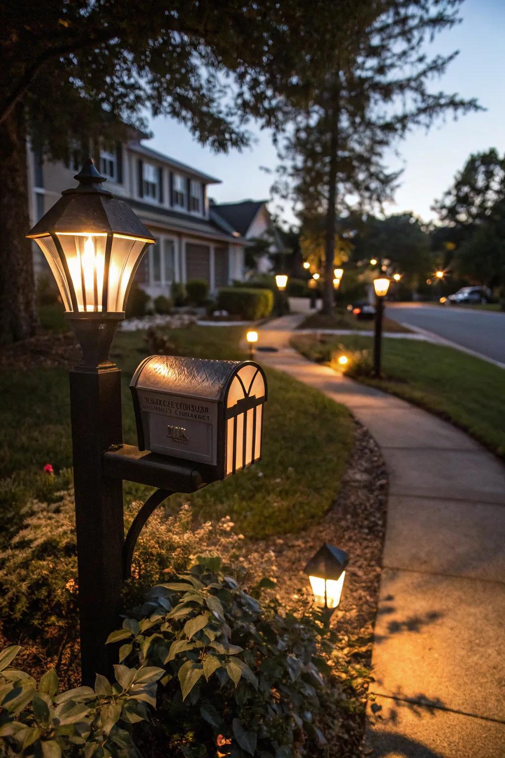 Lighting accents can create a warm and inviting mailbox setting.