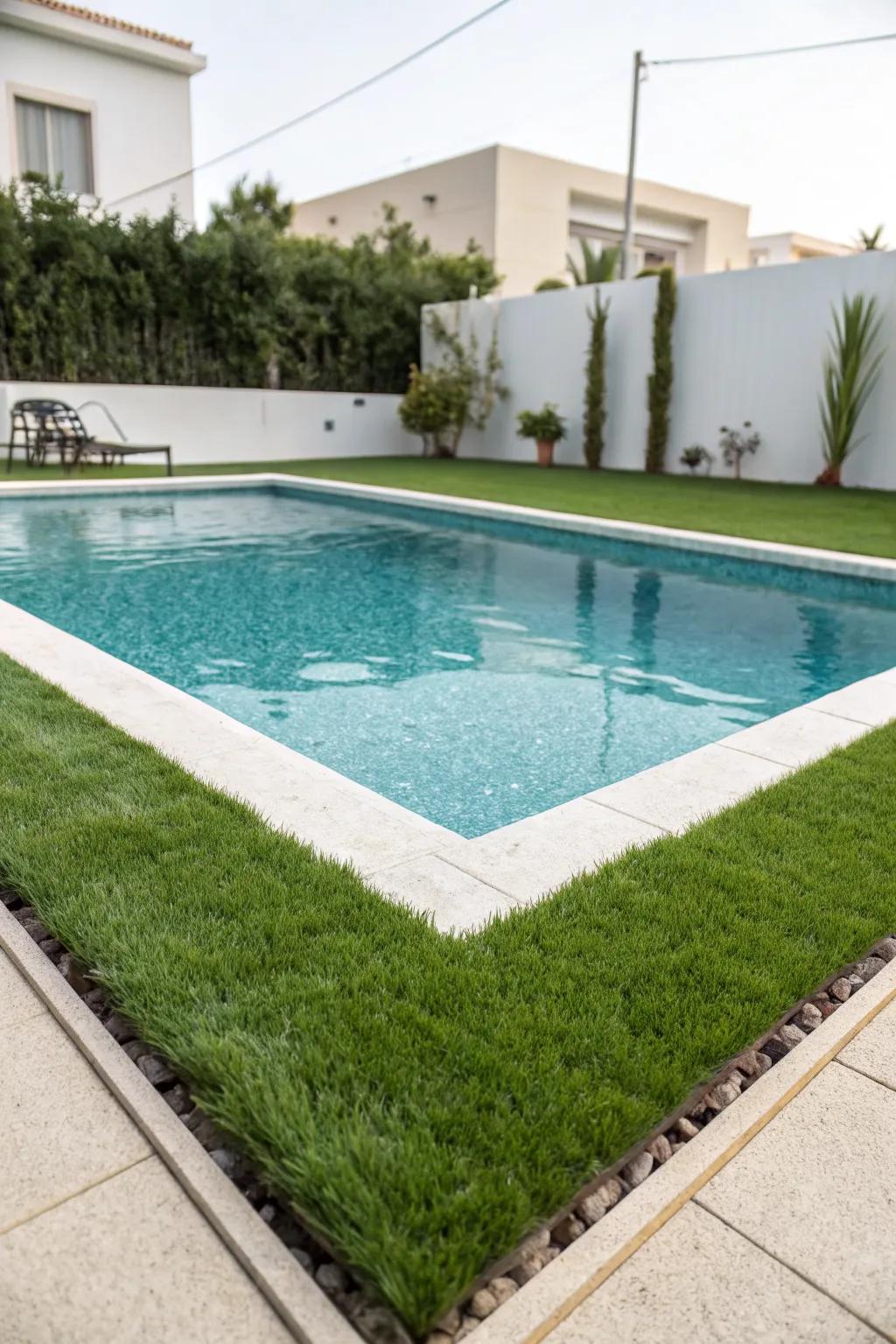 Enhance your pool area with seamless artificial grass surrounds.