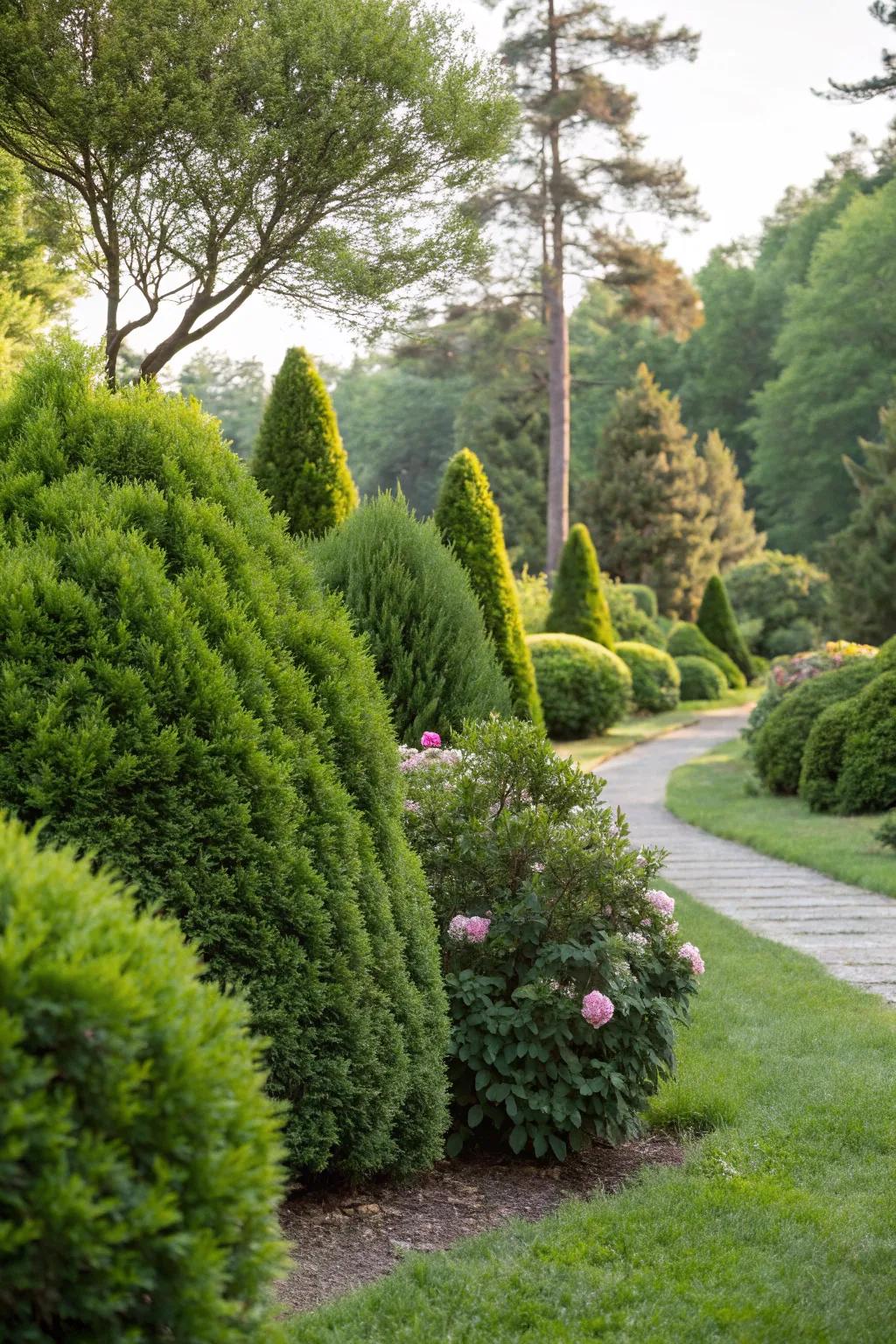 Evergreen shrubs keep gardens lush year-round.