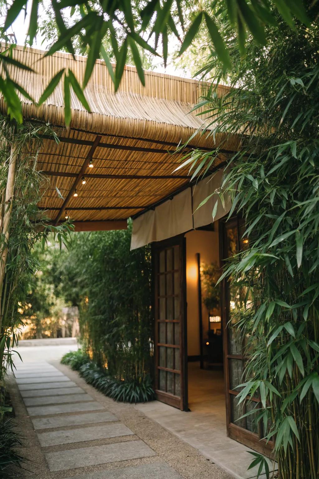 Bamboo shade awnings offer natural beauty and sustainability.