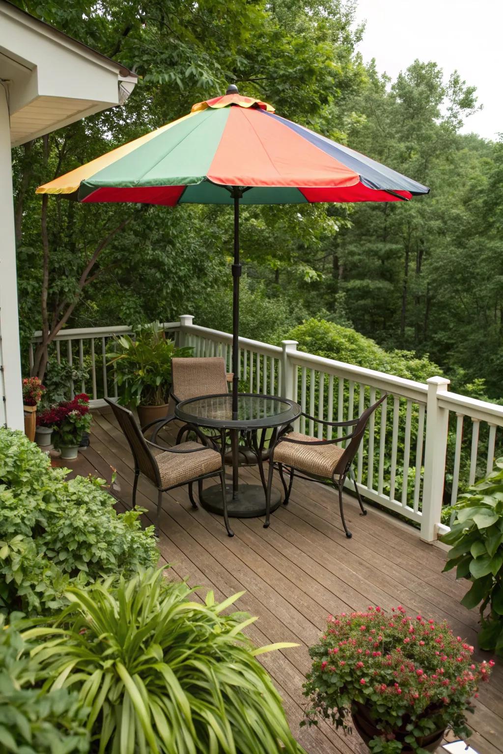 Patio umbrellas offer stylish and affordable shade.