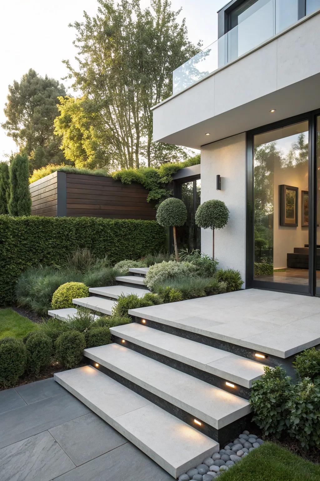 Floating steps provide a sleek and modern look to your landing.