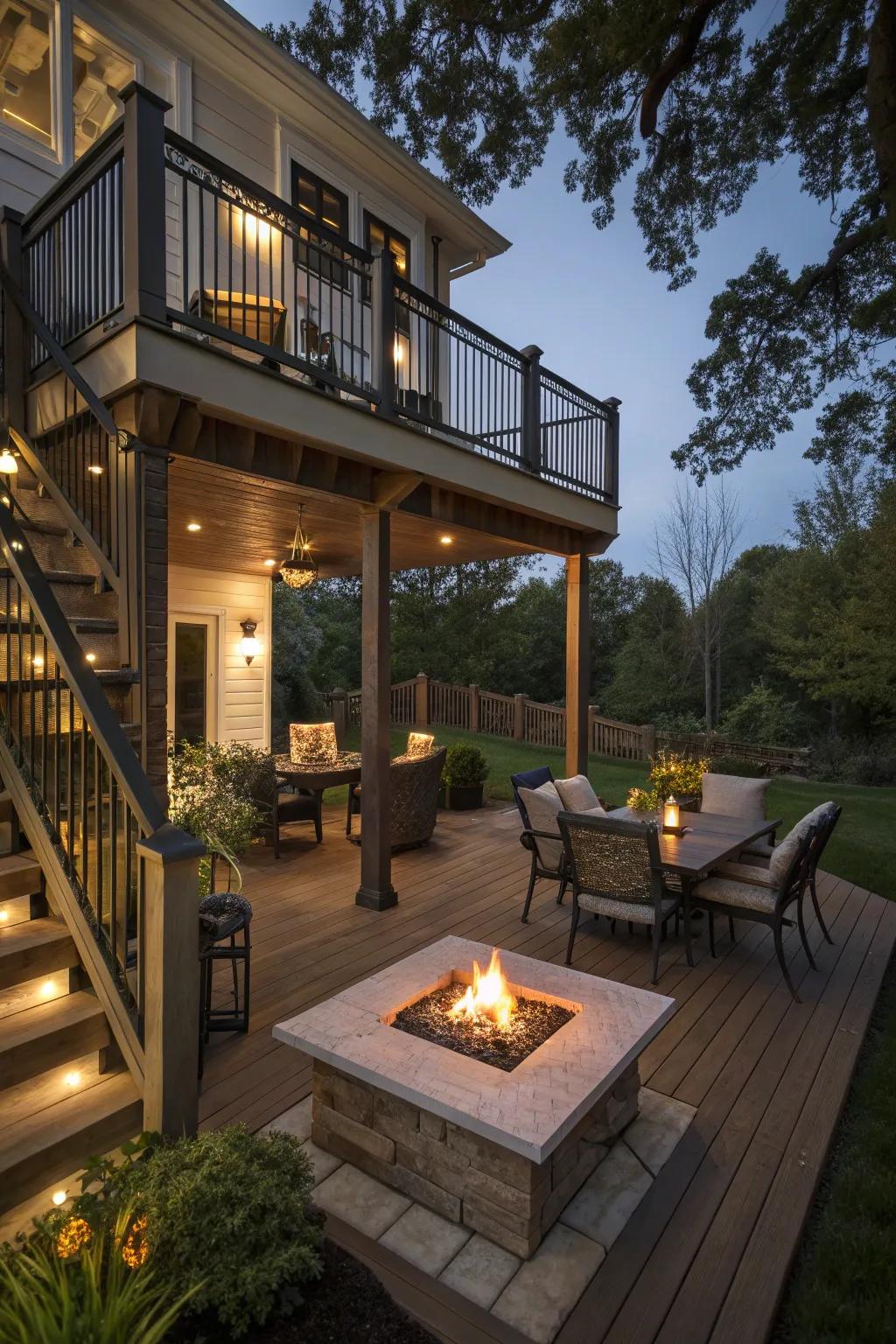 Create a cozy fire pit area for gatherings on your deck.
