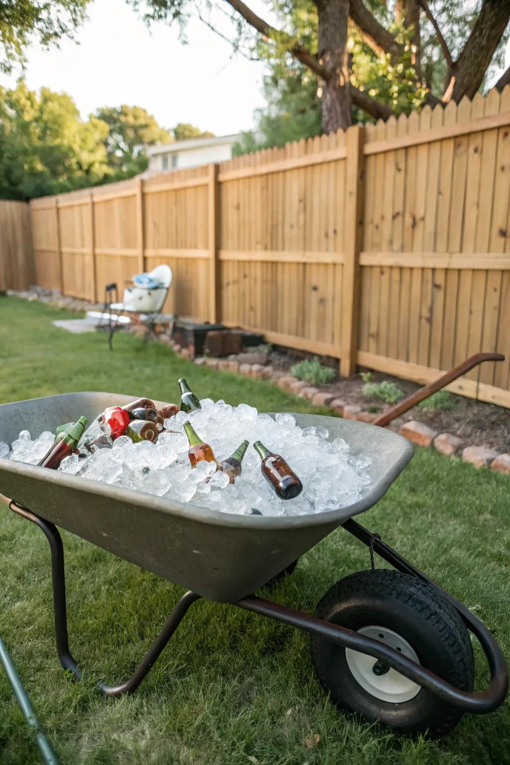 A wheelbarrow cooler is both fun and functional.