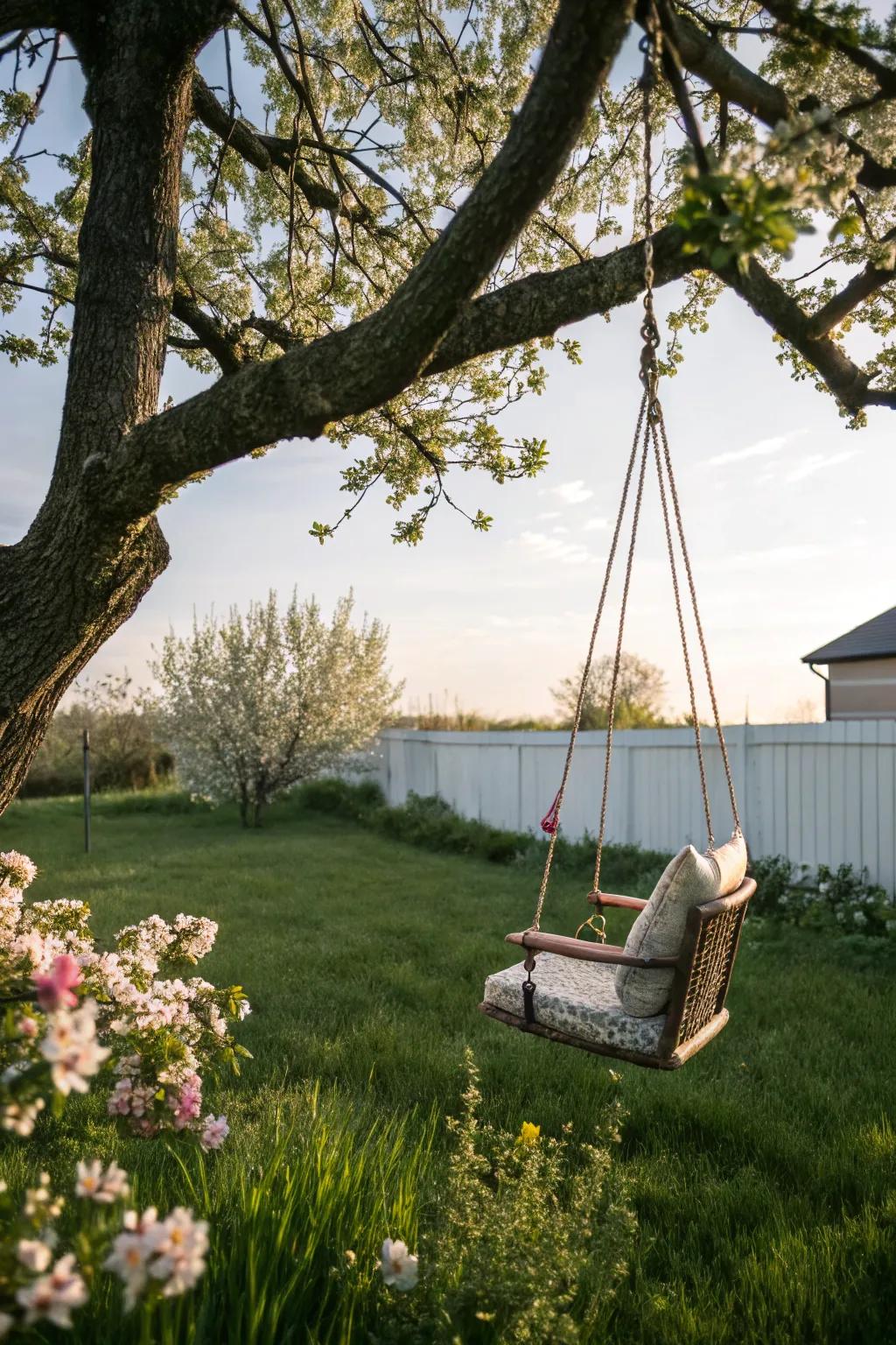 A swing adds fun and relaxation to your backyard experience.