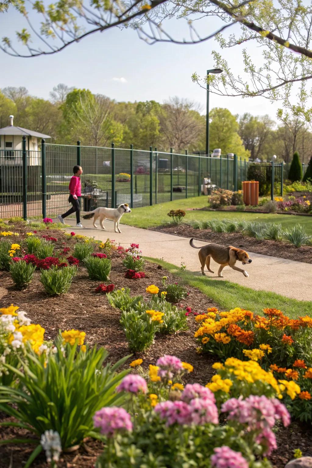 Seasonal plants add beauty and interest to your dog's playground.
