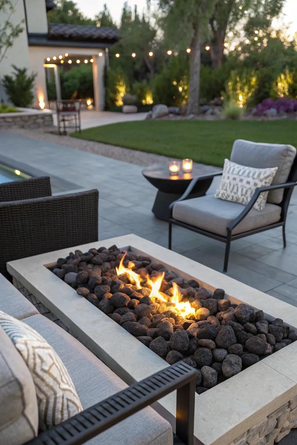 Lava rocks add texture and a modern flair to your fire pit.