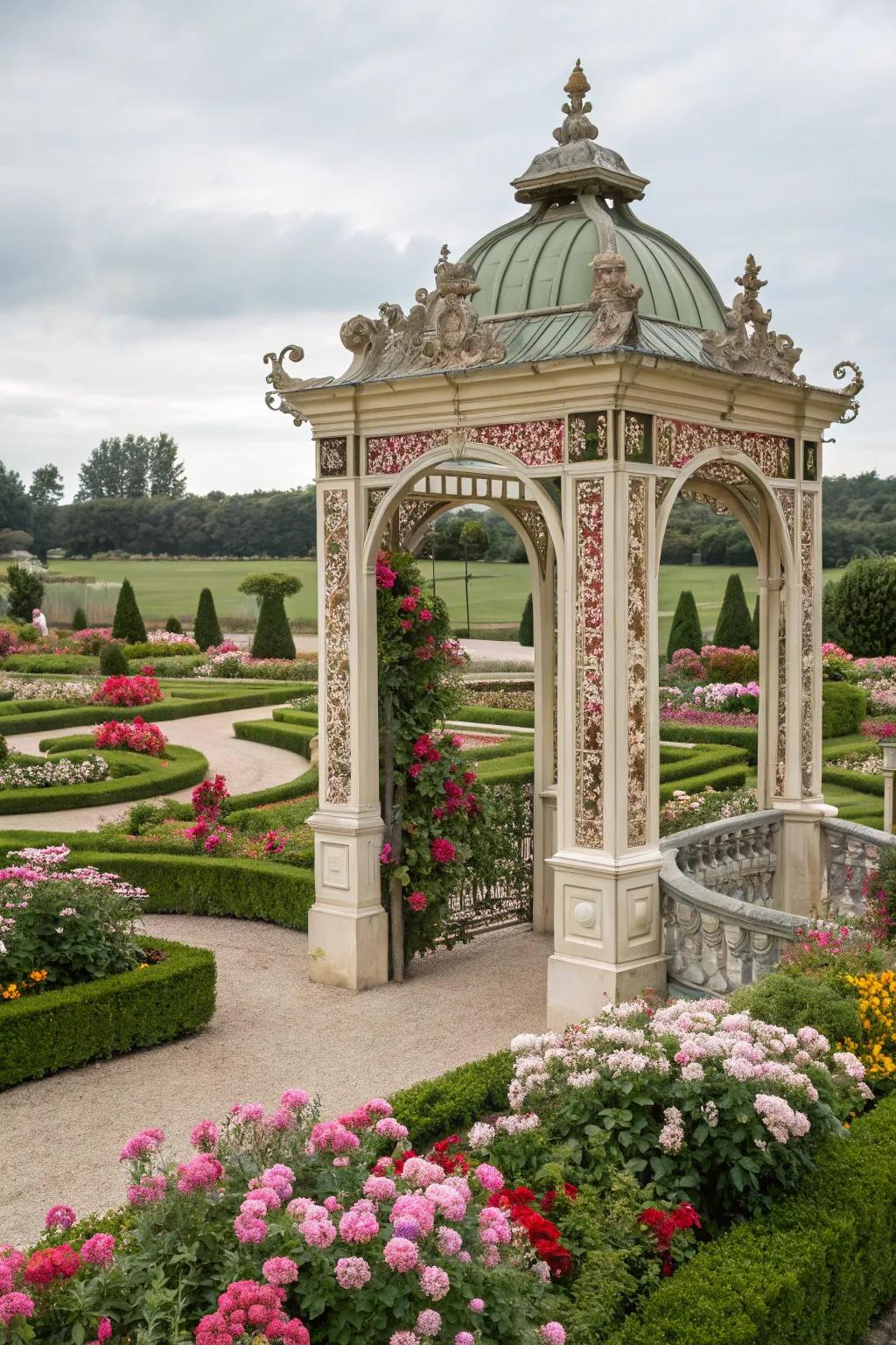 Chinoiserie arches add artistic flair to your garden.