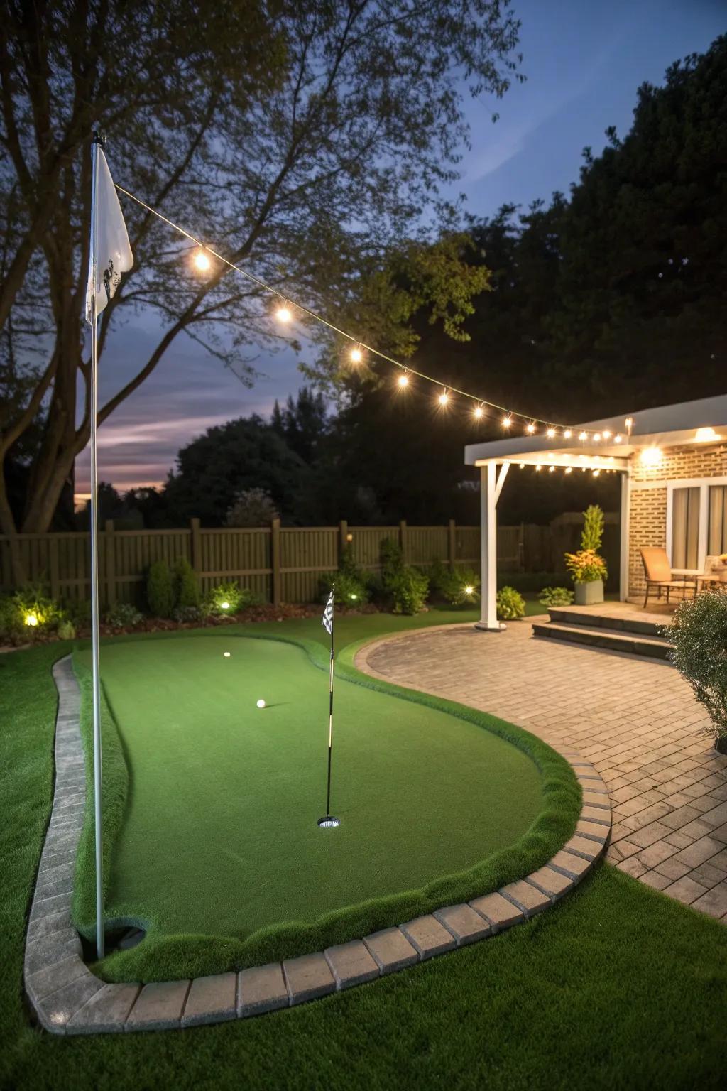 Lighting adds a magical touch to your backyard golf setup.