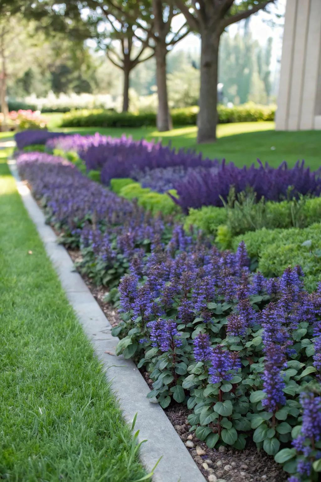Ajuga adds bold color and texture to shaded garden areas.