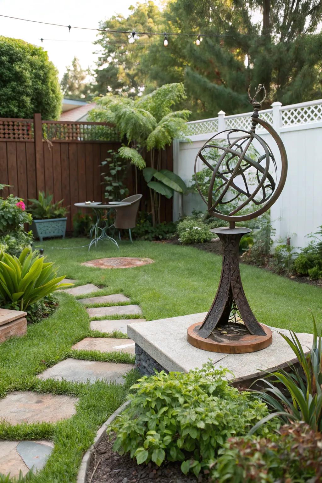 Art installations add a creative flair to grassy spaces.