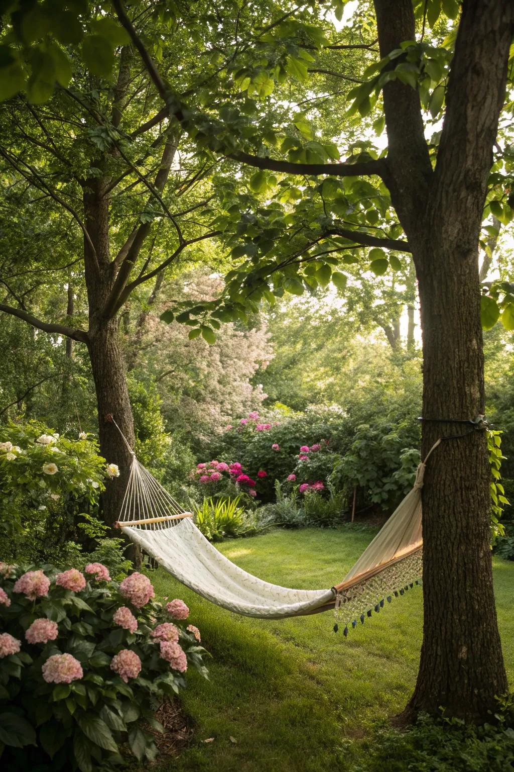 A cozy hammock offers the ultimate relaxation spot.