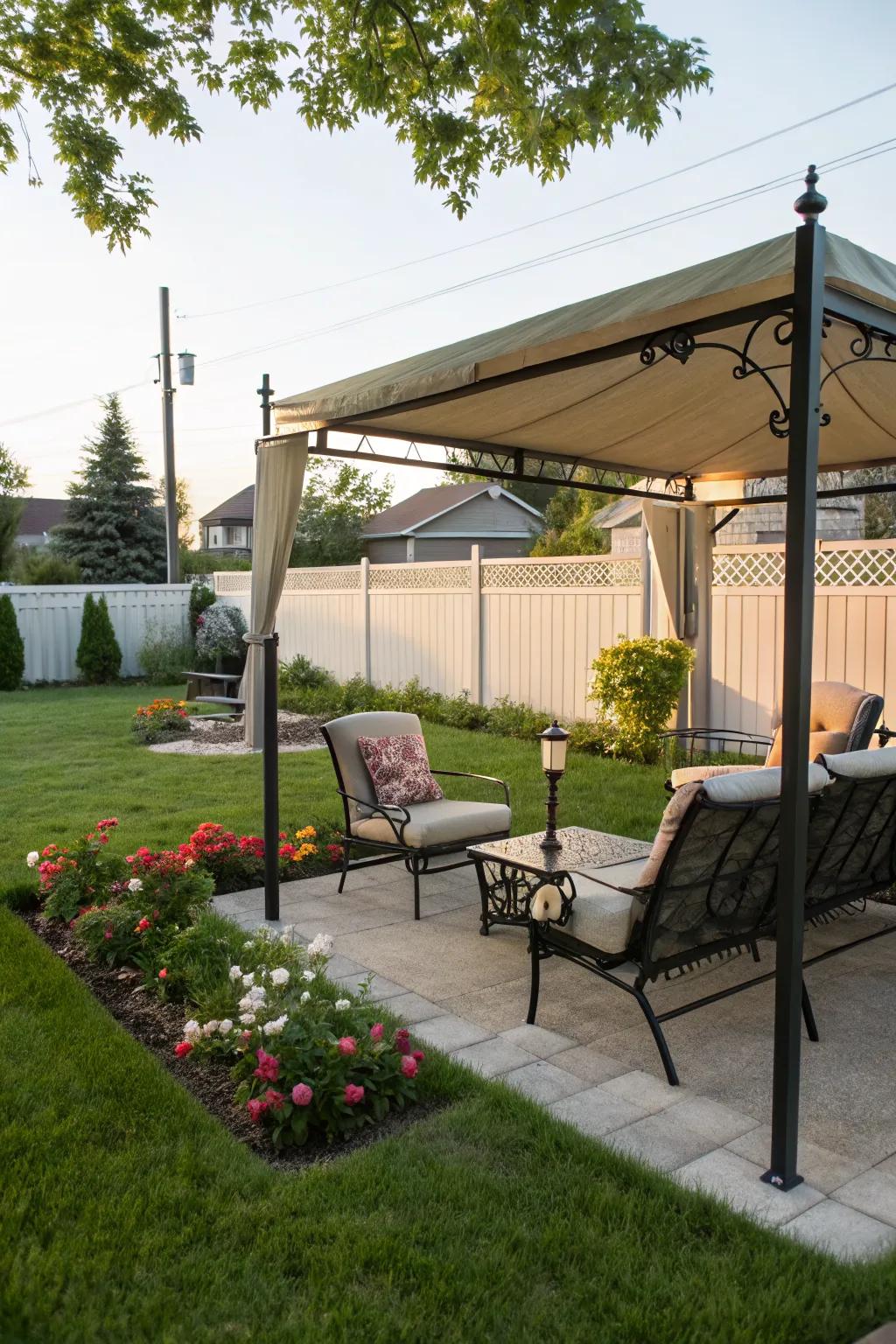 A canopy provides essential weather protection for your outdoor living room.