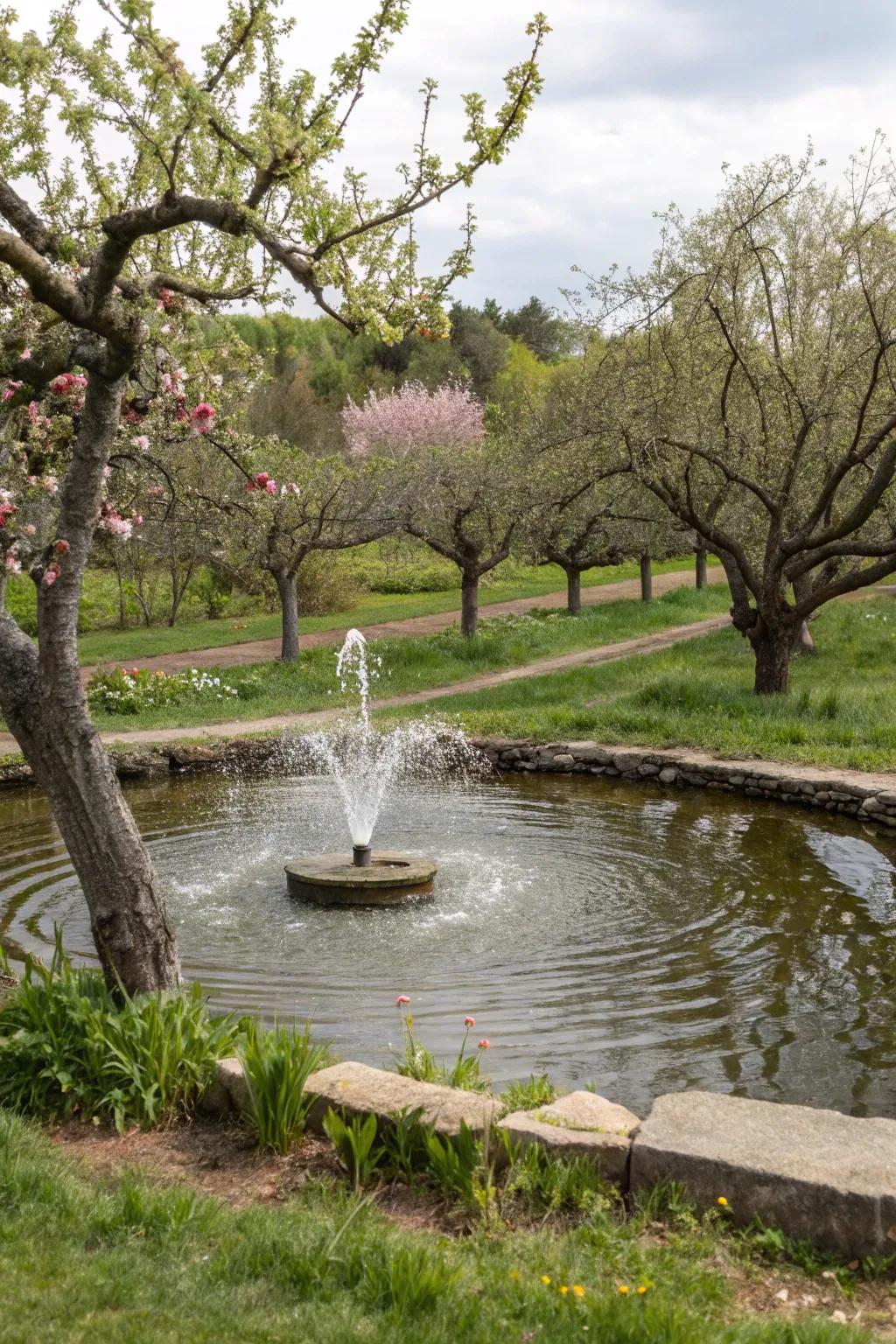 A water feature brings serenity and biodiversity to your orchard.