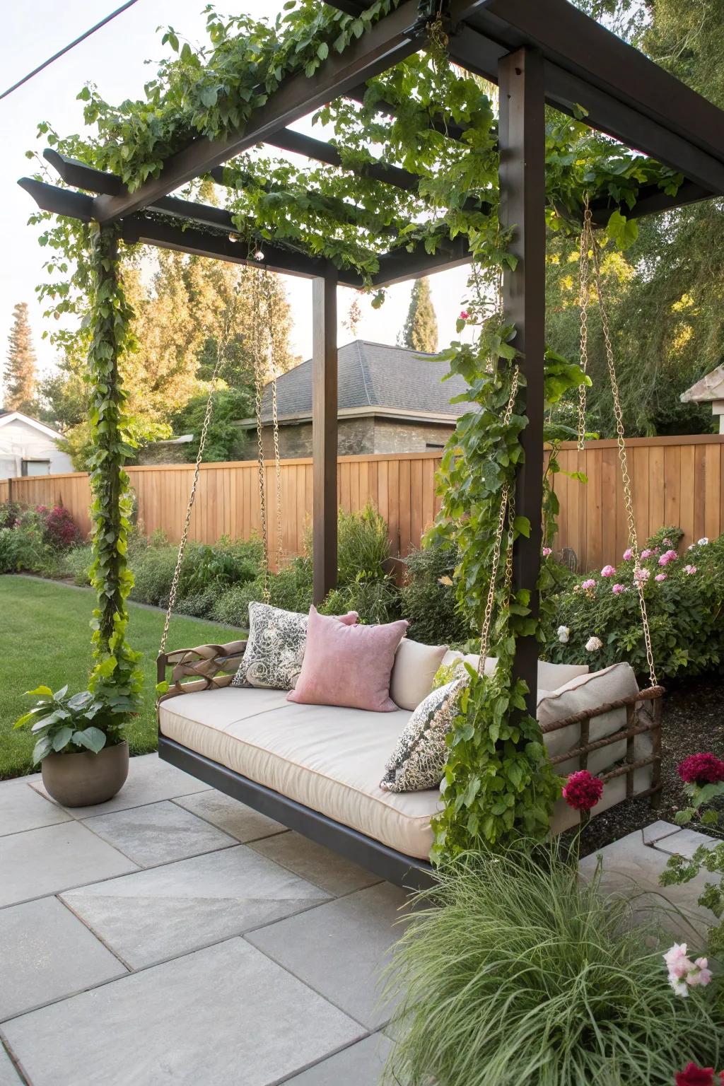 Relax in style with a swinging daybed on your patio.