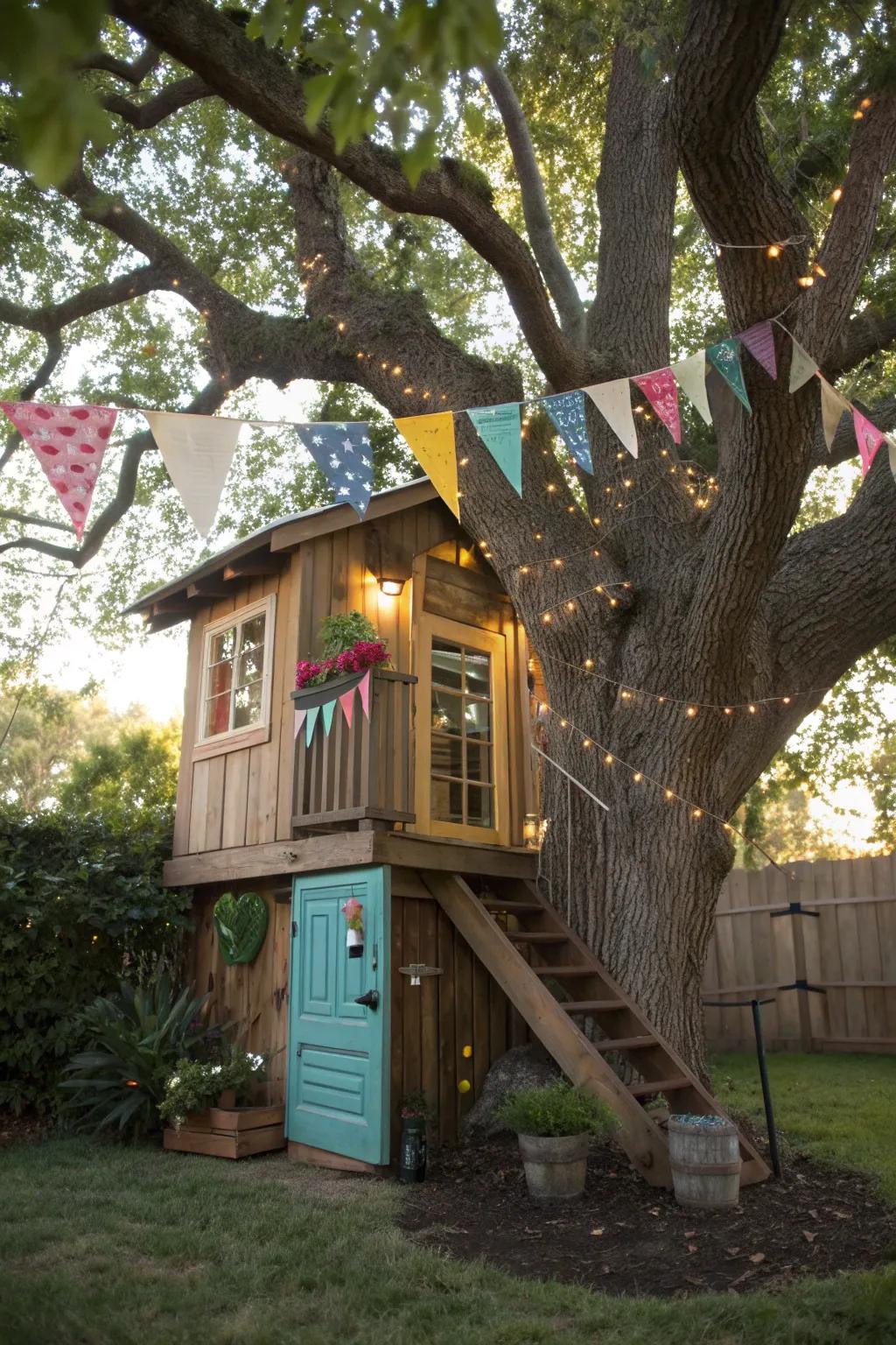 A treehouse adds fun and adventure for all ages.