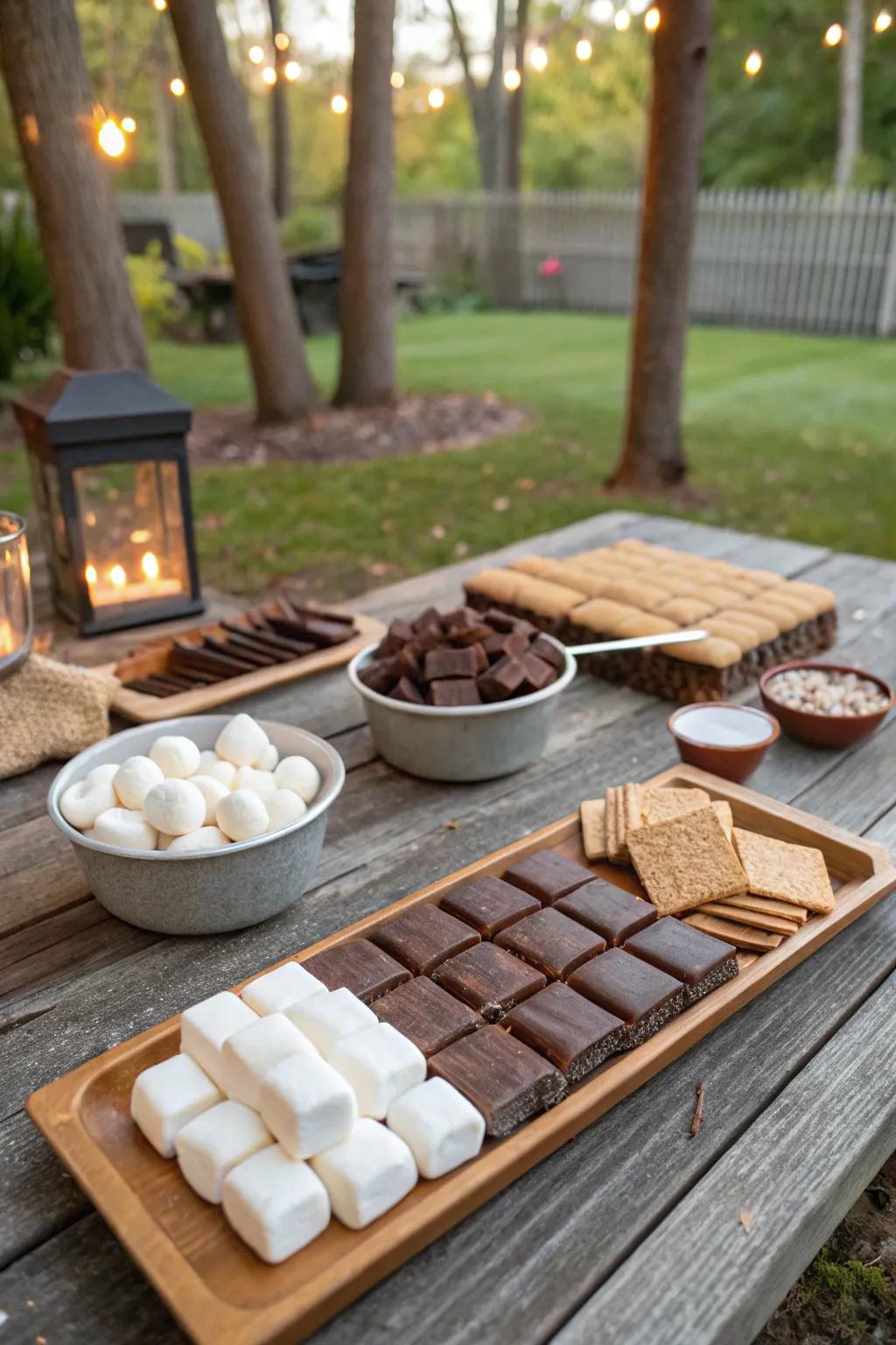A s'mores station adds a sweet, nostalgic touch to your party.
