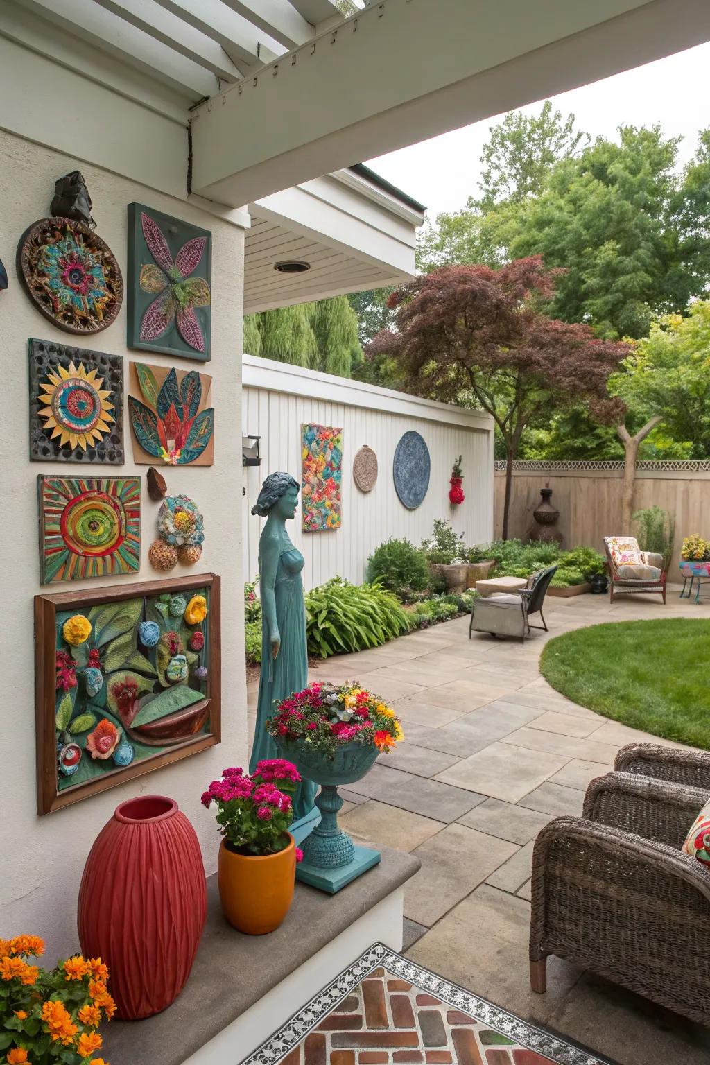 Unique art installations add a personal touch to your patio.